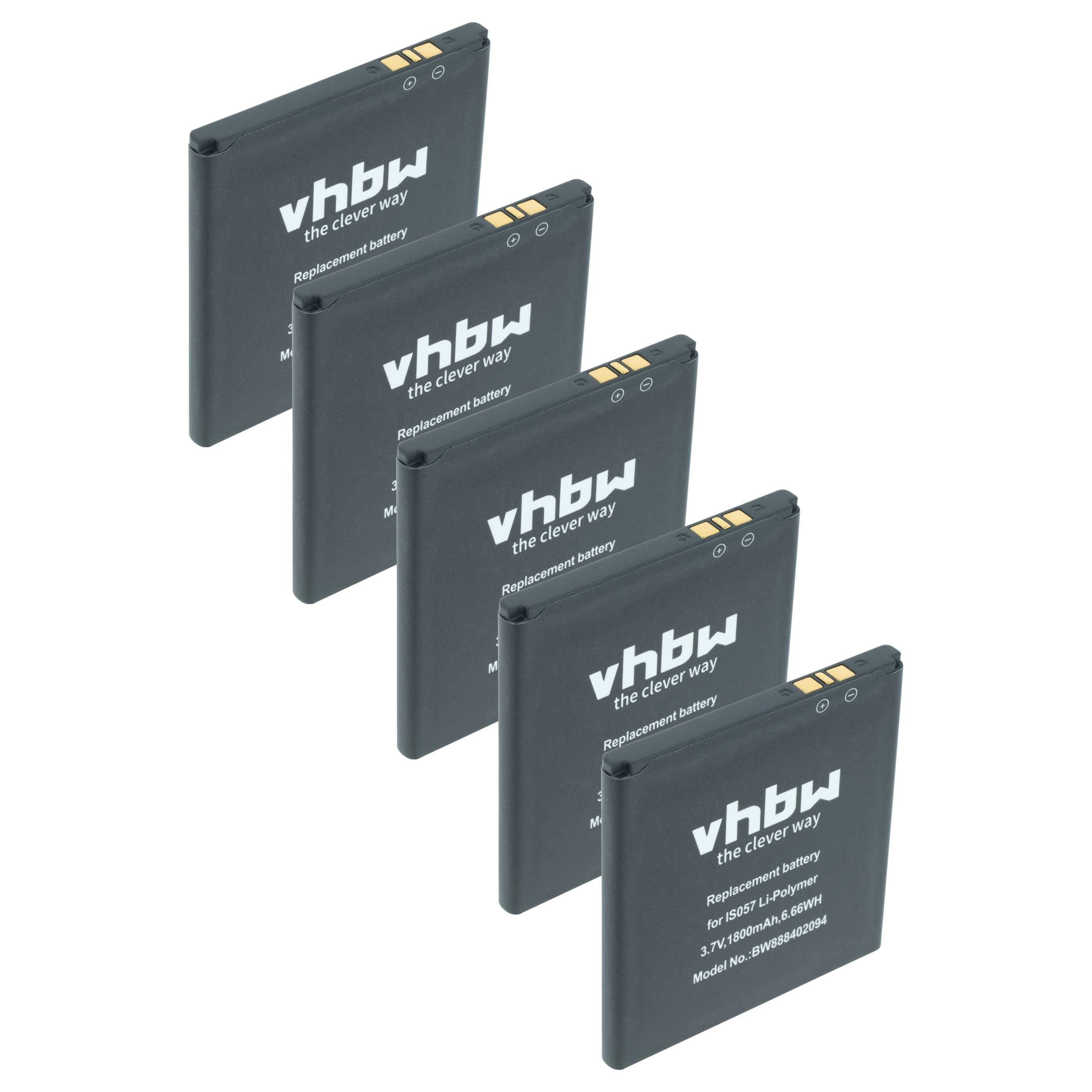 vhbw 5x Akku Ersatz für Pax IS057 | für Barcodescanner POS (1800 mAh, 3,7 V, Li-Polymer)
