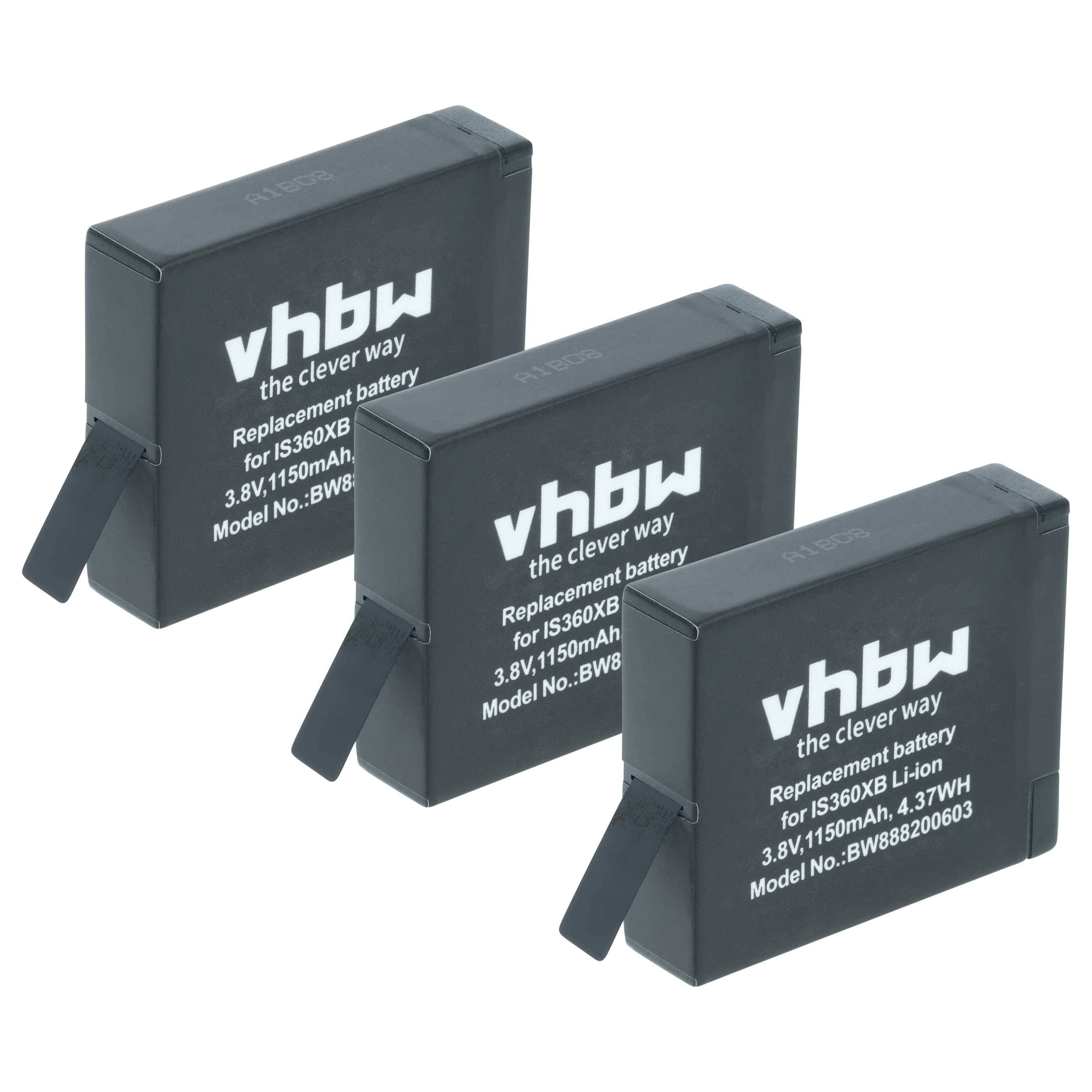 vhbw 3x Akku Ersatz für Insta360 PL903135VT, PL903135VT-S01 für Kamera (1150 mAh, 3,8 V, Li-Ion)
