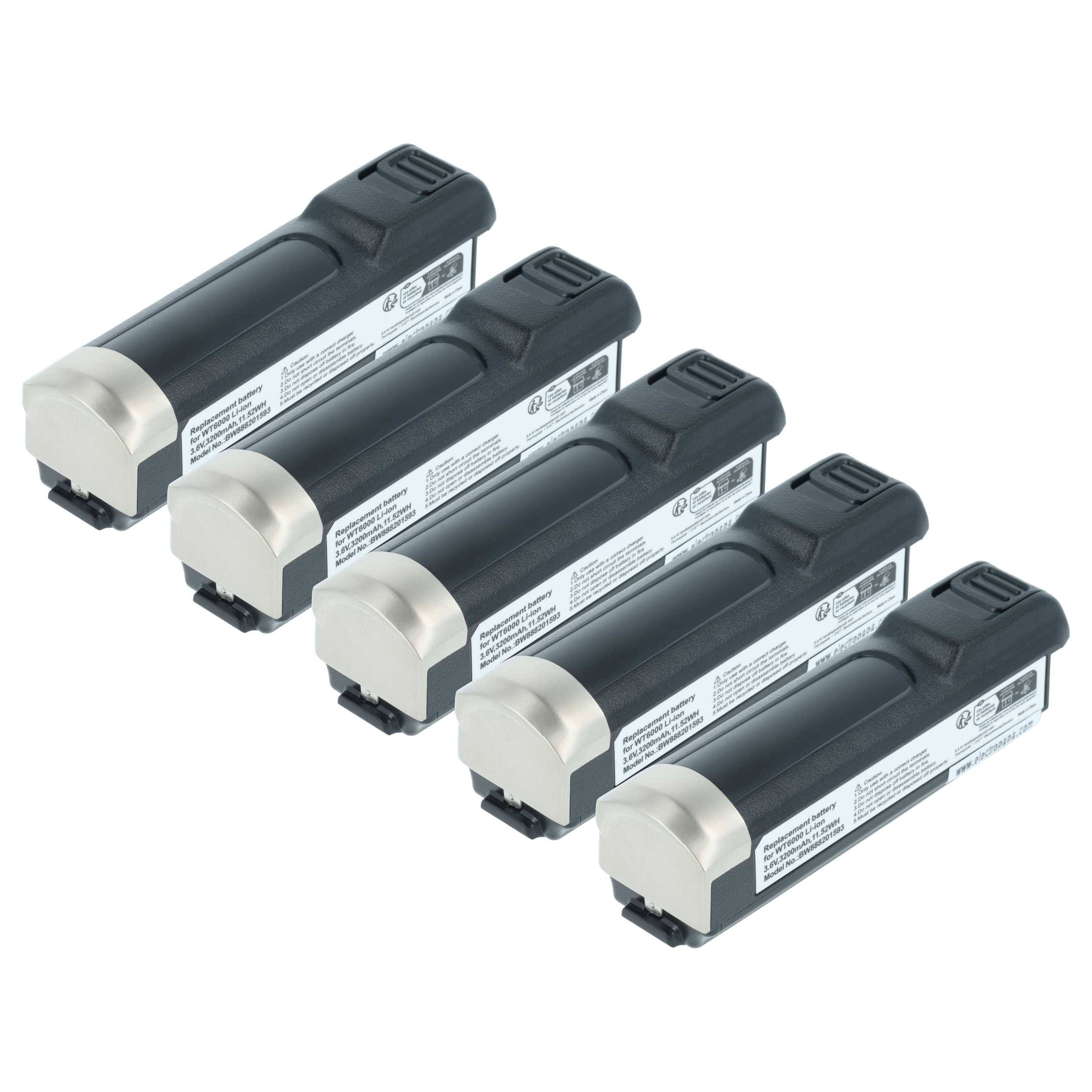 vhbw 5x Akku Ersatz für Zebra BTRY-NWTRS-50MA-01 | für Barcodescanner POS (3200 mAh, 3,6 V, Li-Ion)