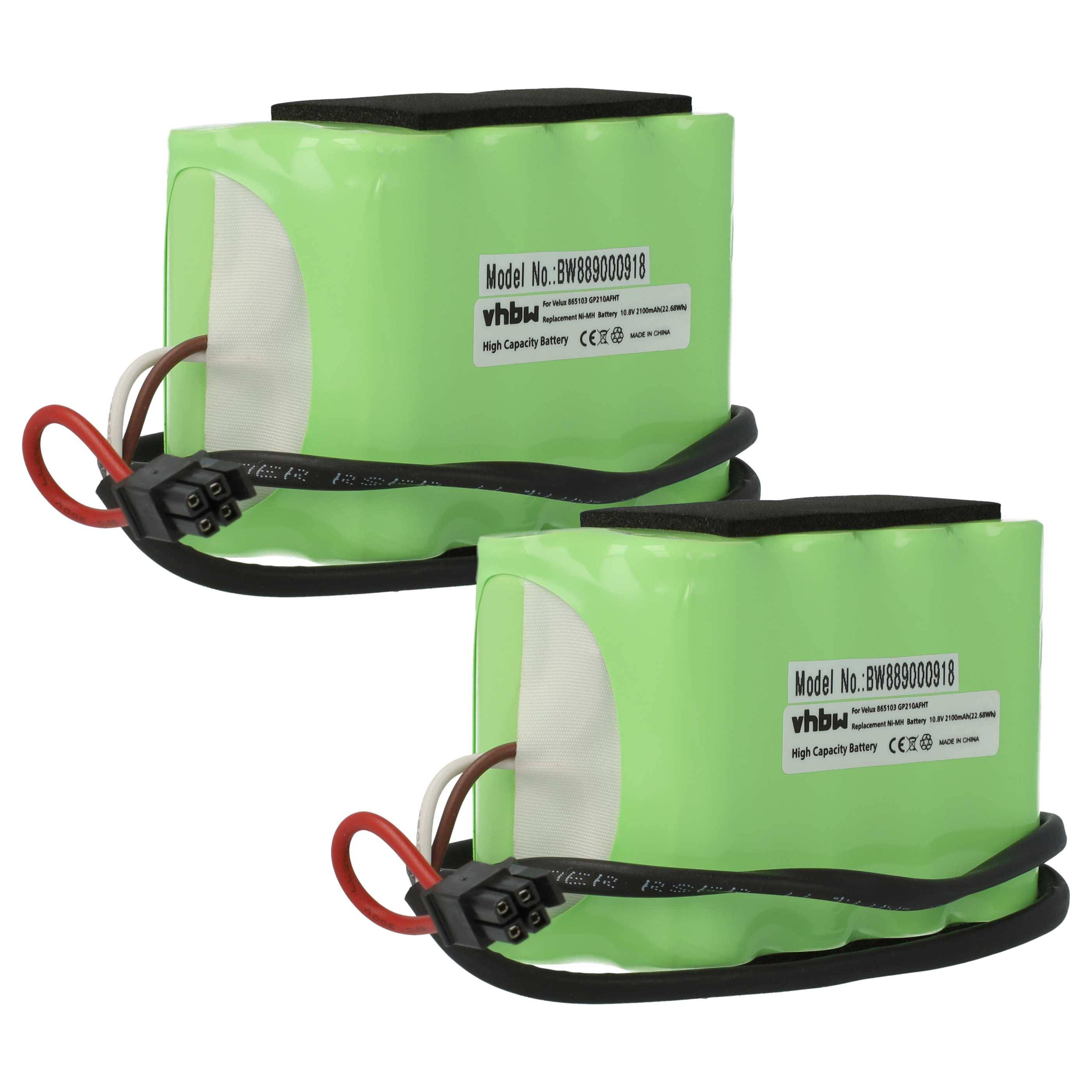 vhbw 2x Akku Ersatz für Velux GP210AFHT | 865103 für Dachfensterrollladen (2100 mAh, 10,8 V, NiMH, mit Kabel)