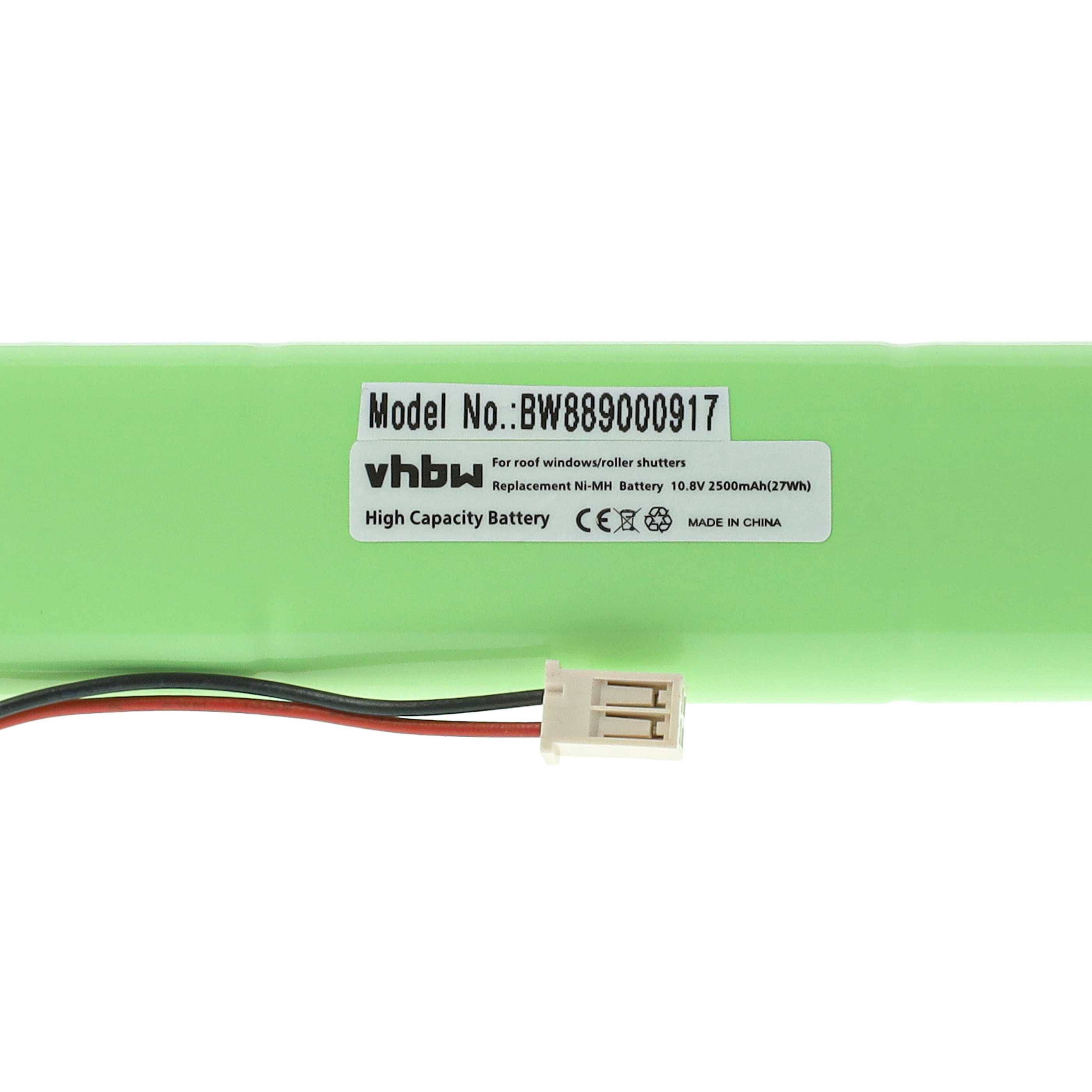 vhbw 2x Akku kompatibel mit Velux Dachfensterrollladen und Rollladen, Solarfenster (2500 mAh, 10,8 V, NiMH, mit Kabel)