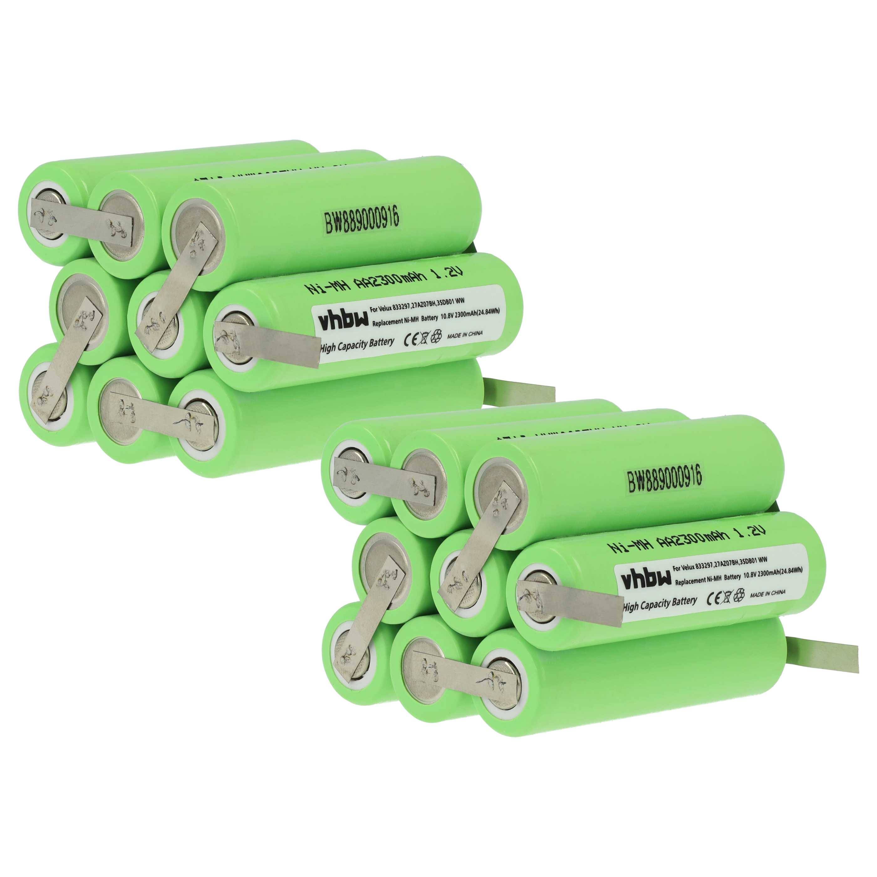 vhbw 2x Akku kompatibel mit Velux Dachfensterrollladen und Rollladen, Solarfenster (2300 mAh, 10,8 V, NiMH)