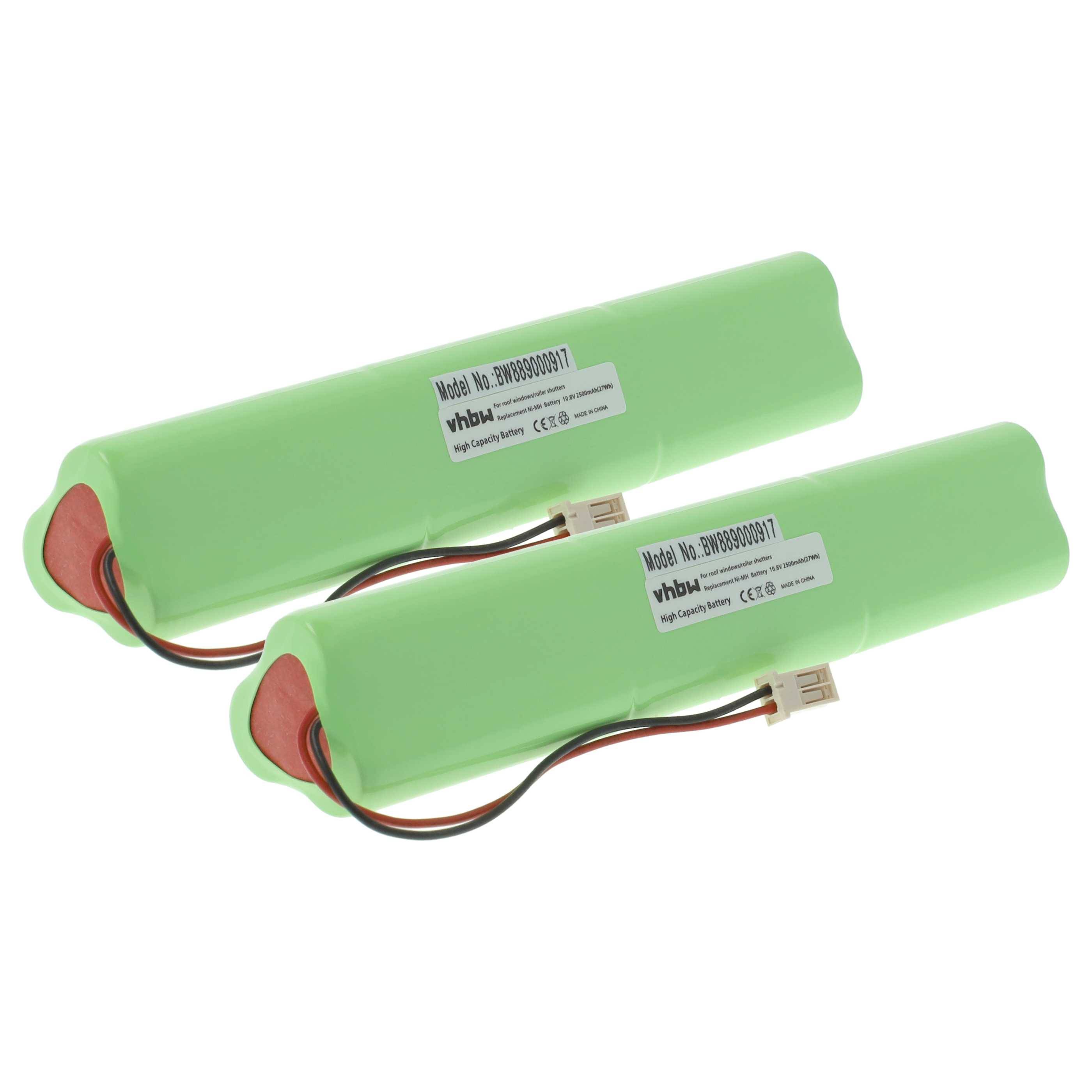 vhbw 2x Akku Ersatz für Velux 946930, 946933 für Dachfensterrollladen (2500 mAh, 10,8 V, NiMH, mit Kabel)