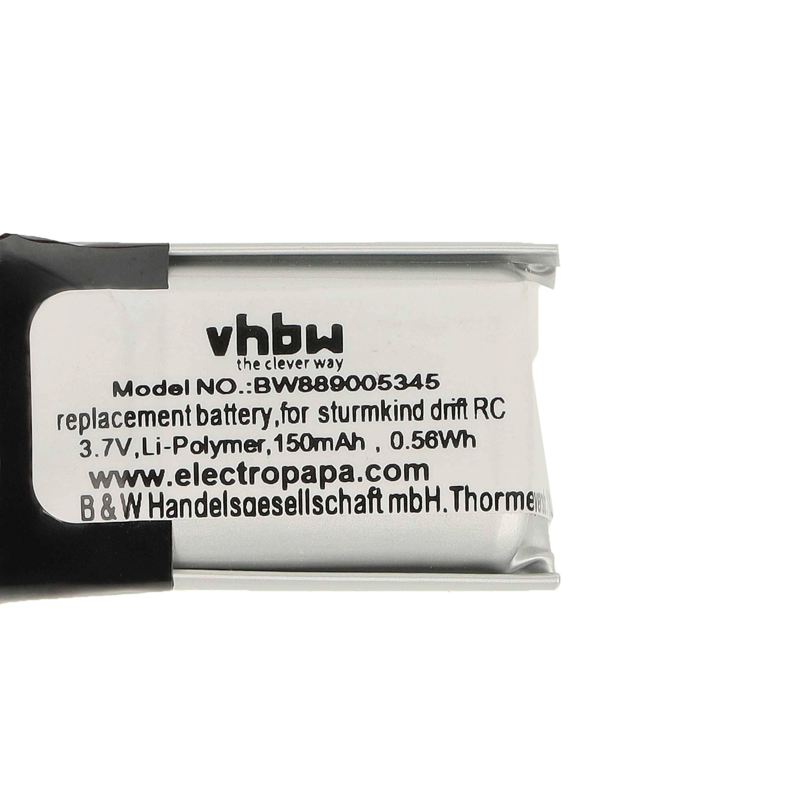 vhbw 3x Akku Ersatz für Sturmkind DR!FT 05011 für Modellbau (150mAh, 3,7V, Li-Polymer, Schwarz Silber, 15 x 19 x 8 mm
