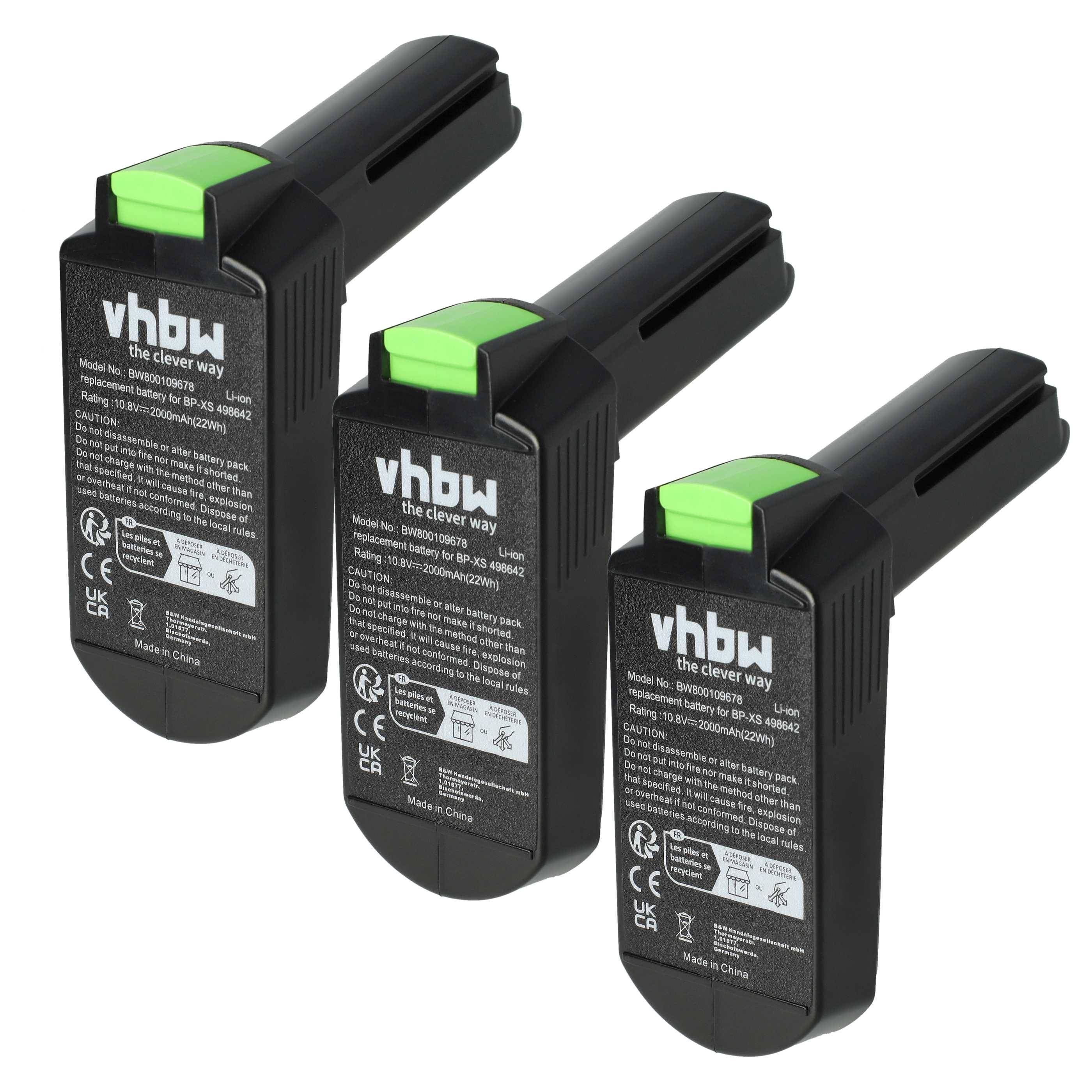 vhbw 3x Akku kompatibel mit Festool CXS 2.6 Li Set, CXS 2.6 Li Plus, CXS 1.5 Li Set, CXS Li Werkzeug (2000 mAh, Li-Ion