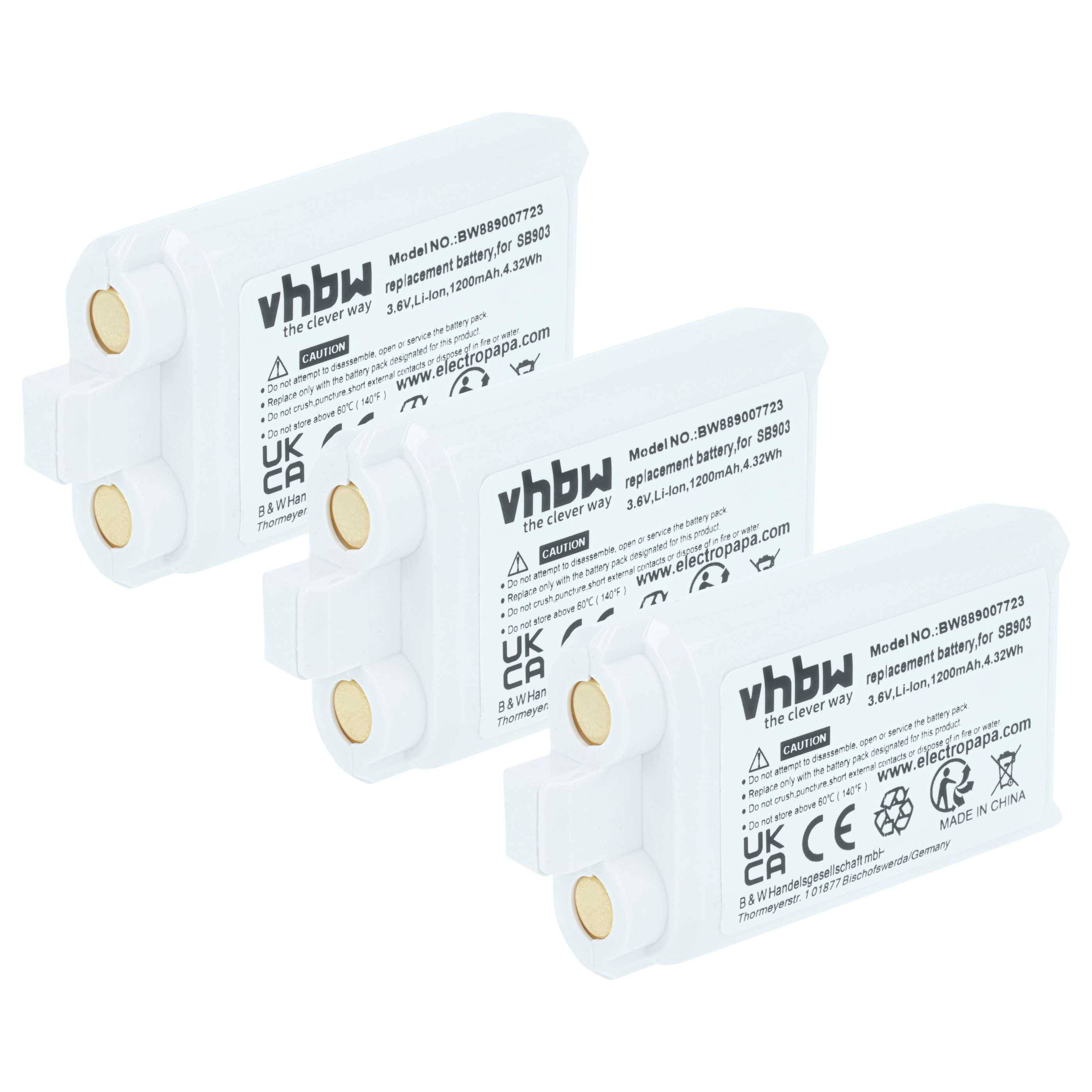 vhbw 3x Akku Ersatz für Shure SB903 für Digitales Funksystem, Digitale Taschensender (1200 mAh, 3,7 V, Li-Ion)