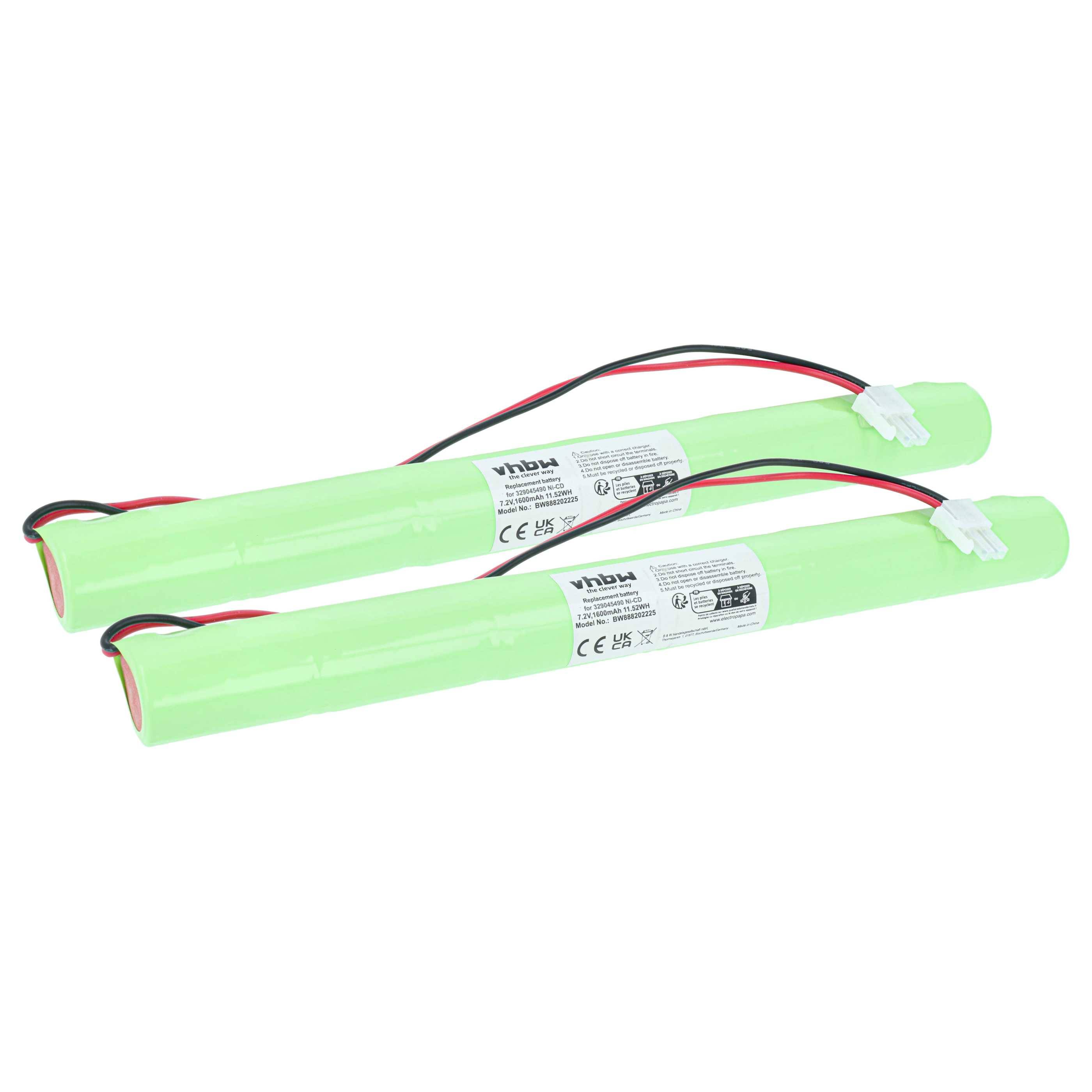 vhbw 2x Akku kompatibel mit BAES OVA TD310632 Fluchtweg, Notfallbeleuchtung (1600 mAh, 7,2 V, NiCd)