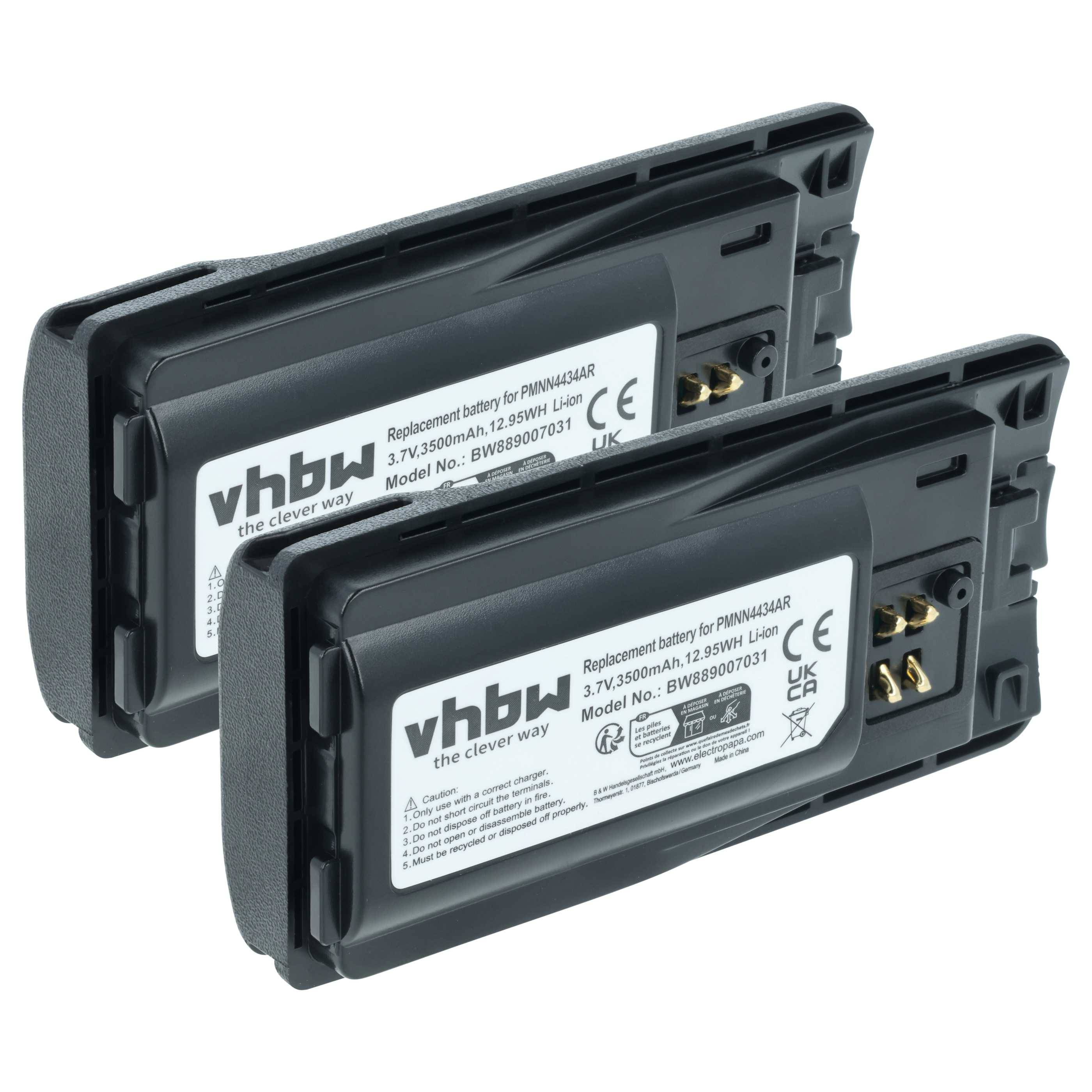 vhbw 2x Akku Ersatz für Motorola PMNN4453R, PMNN4453, PMNN4434AR für Funkgerät, Walkie Talkie (3500 mAh, 3,7 V, Li-Ion)