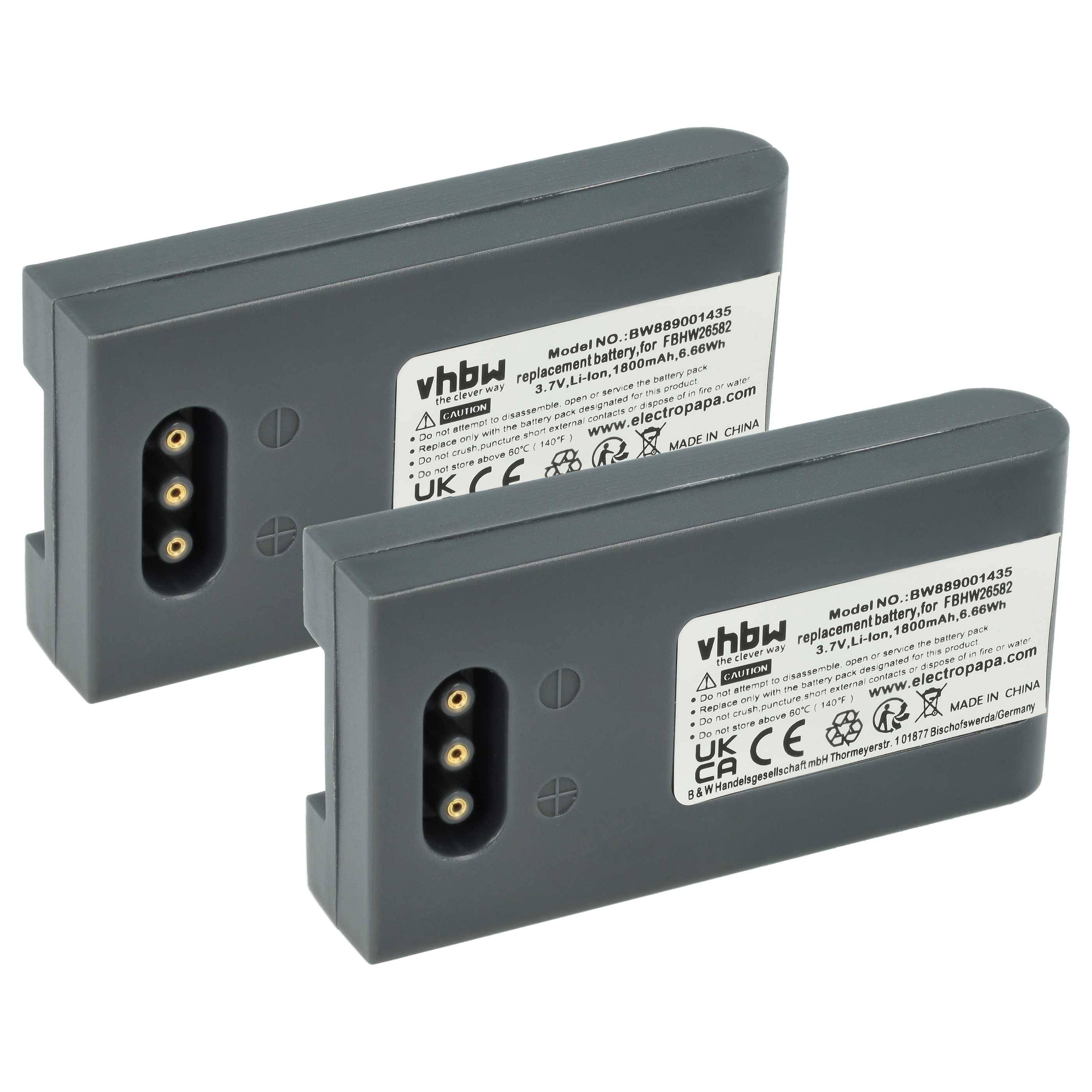 vhbw 2x Akku Ersatz für Höft & Wessel FBHW26582 für Barcodescanner POS (1800 mAh, 3,7 V, Li-Ion)