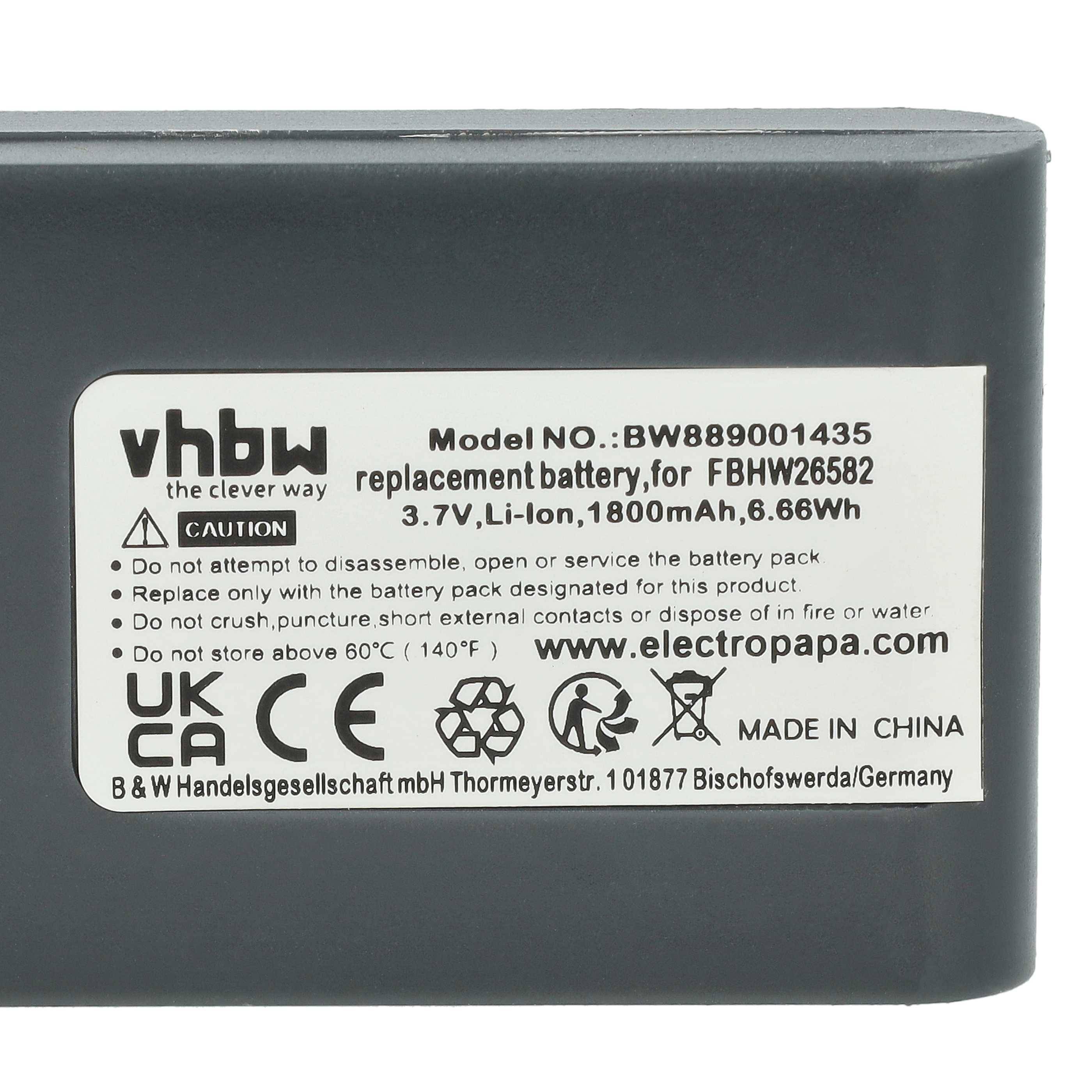 vhbw 2x Akku Ersatz für Höft & Wessel FBHW26582 für Barcodescanner POS (1800 mAh, 3,7 V, Li-Ion)