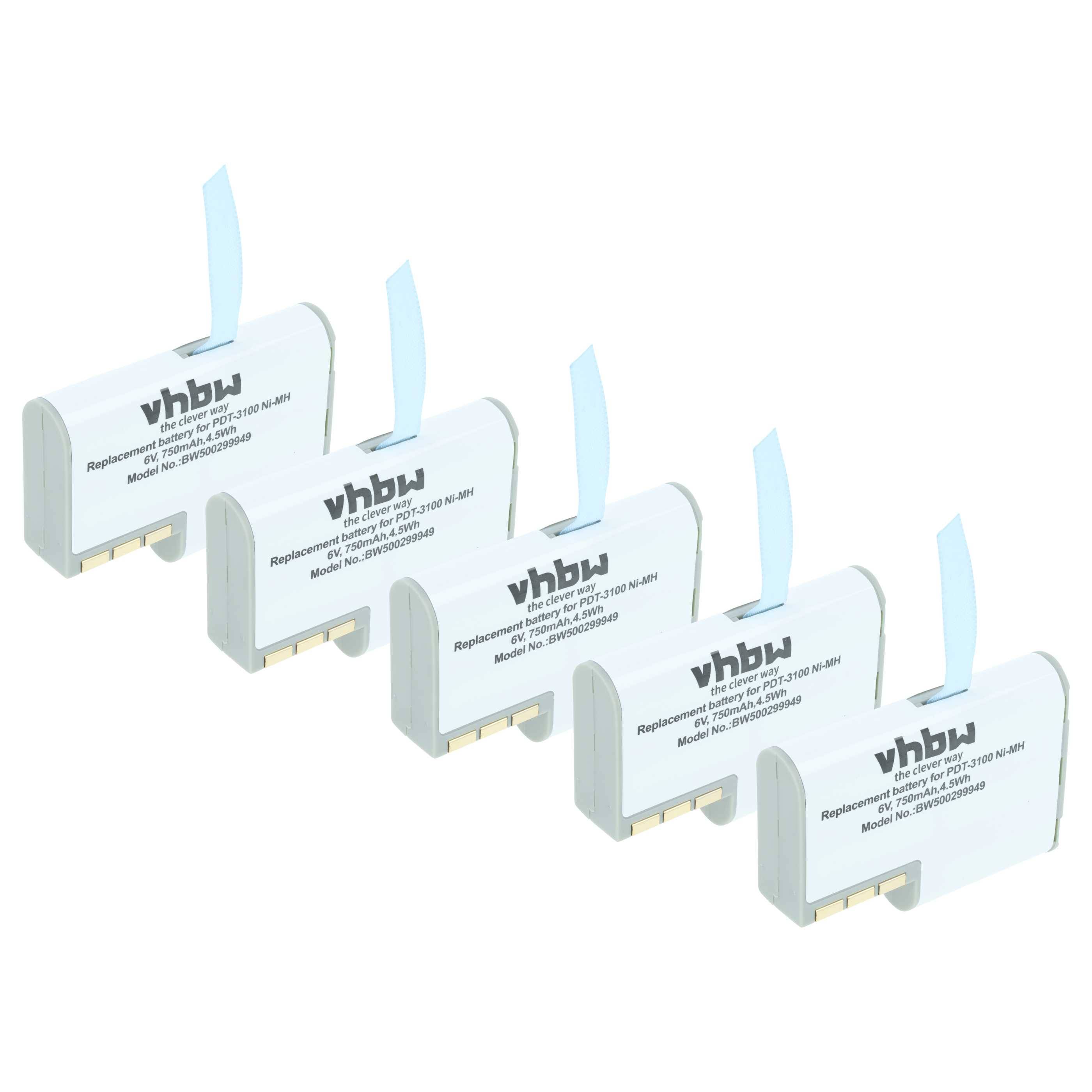 vhbw 5x Akku Ersatz für Symbol 50-14000-0 | 21-36897-02, KT12599-04, KT-12596-01 für Barcodescanner POS (750 mAh, 6 V