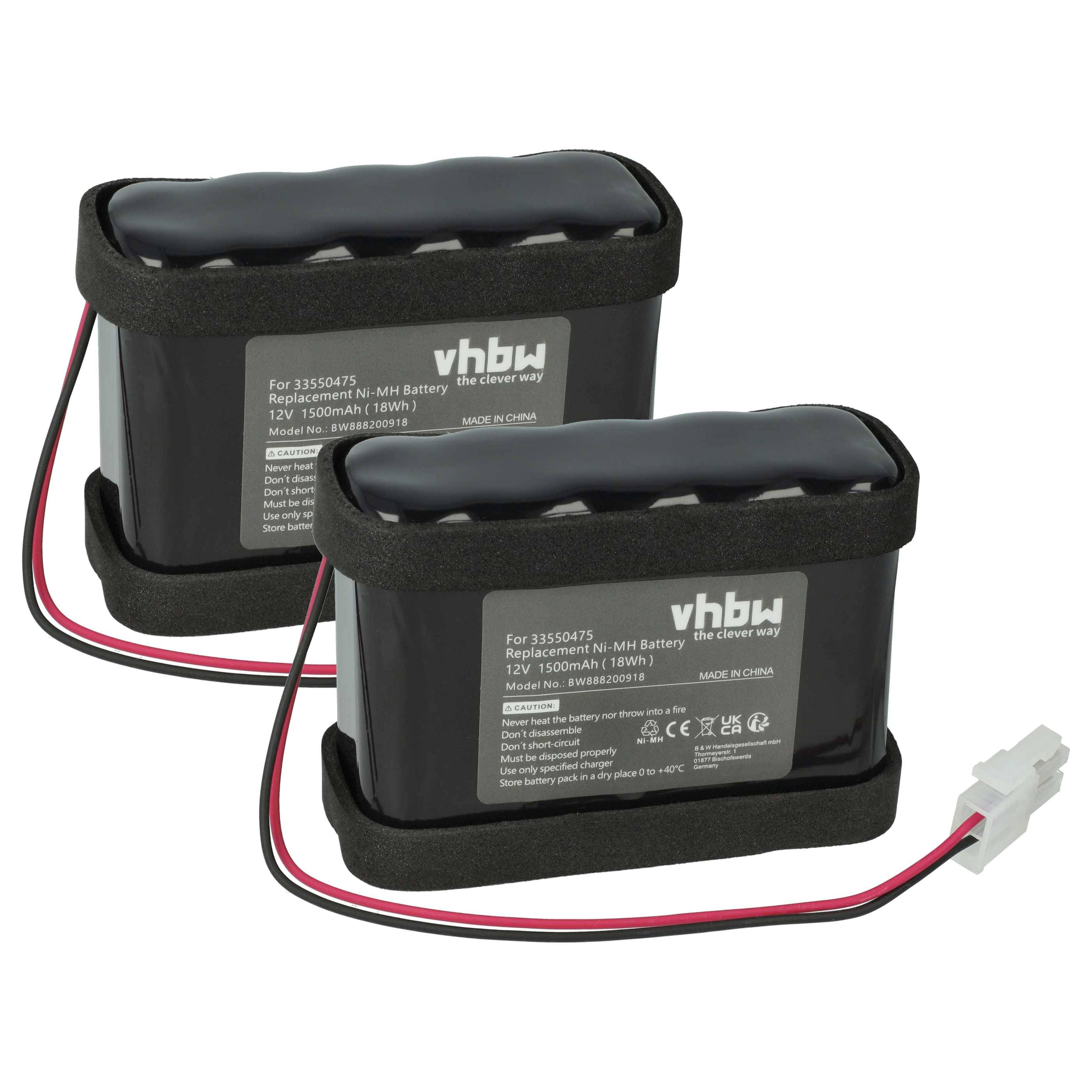 vhbw 2x Akku kompatibel mit Ditec Entrematic DAS107, DAB105 Schiebetorantrieb Torantrieb Drehtorantrieb (1500 mAh, 12 V