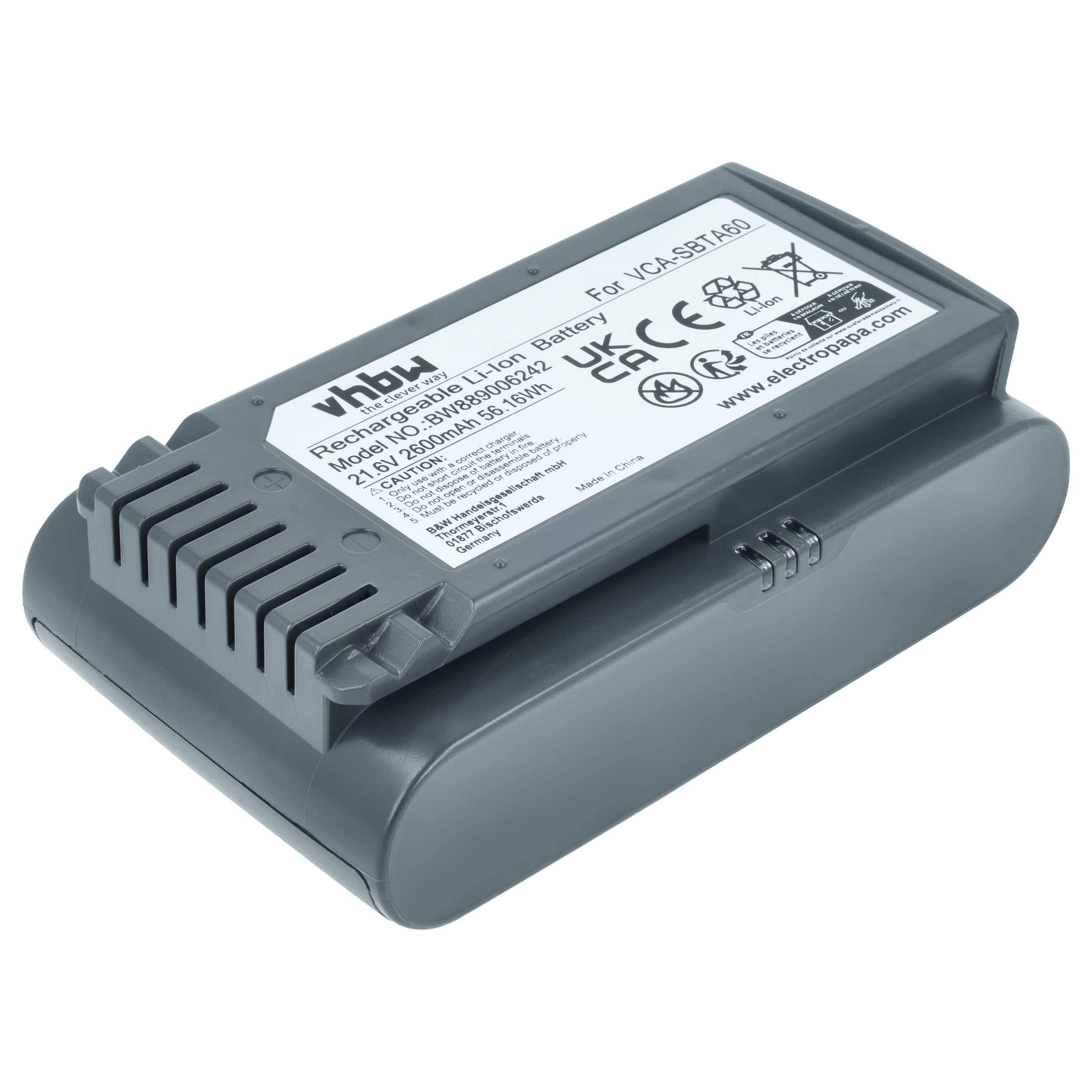 vhbw Akku Ersatz für Samsung 8806092219397, VCA-SBTA60 für Staubsauger (2,6 Ah, 21,6 V, Li-Ion)