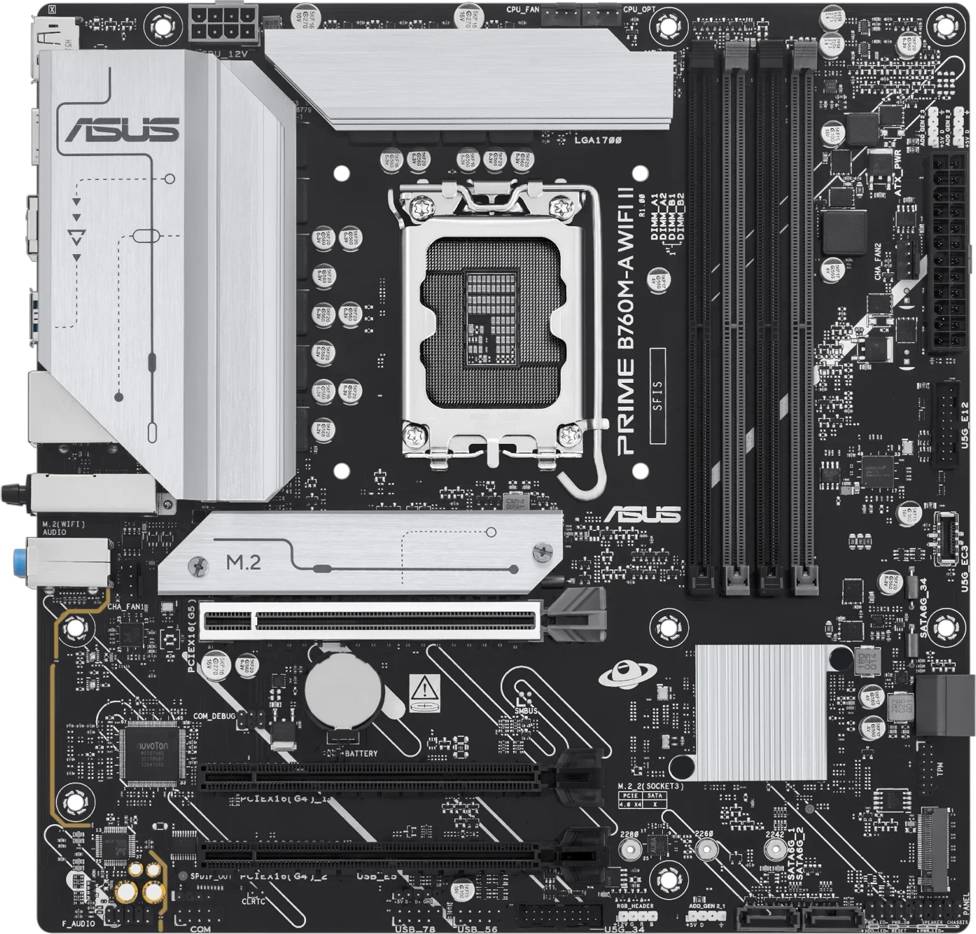 ASUS PRIME B760M-A WIFI II - Motherboard - micro ATX - LGA1700 Sockel - B760 Chipsatz - USB 3.2 Gen 1, USB-C 3.2 Gen 1, USB 3.2 Gen 2 - 2.5 Gigabit