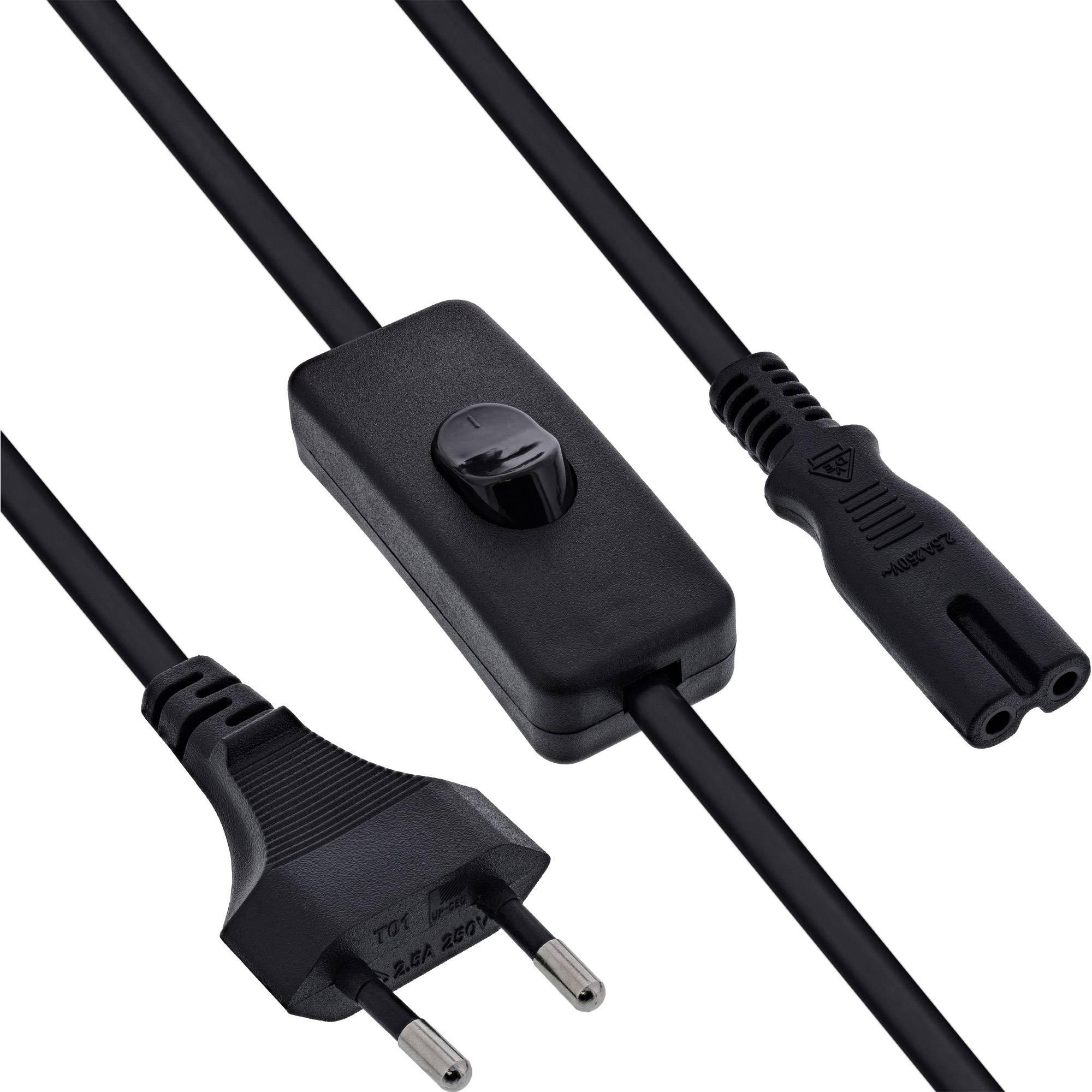 InLine® Euro Netzkabel mit Schalter, CEE7/16 zu IEC-C7, schwarz, 10m Kabel Stromkabel extern 8
