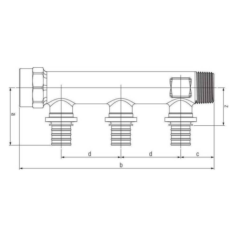 REHAU Schiebehülsenvert., RAUTITAN RX+, 3-fach, 16, R/Rp 3/4, 1 Stk.