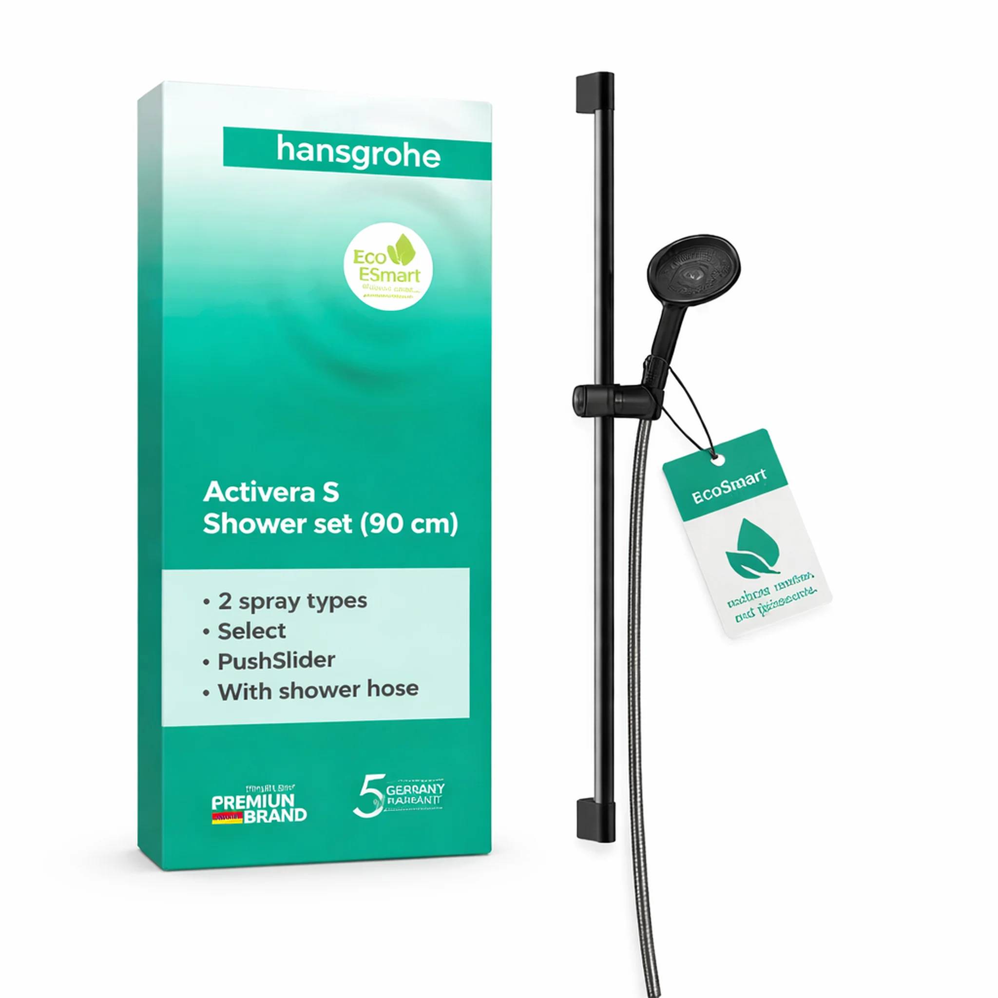 hansgrohe Activera Select S Brauseset 95 2jet EcoSmart mit Brausestange 90 cm, Mattschwarz