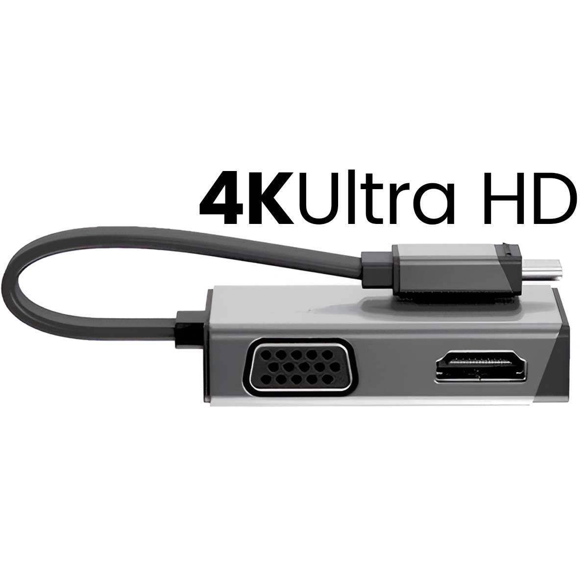 USB-C / HDMI-/VGA-Adapter 2-in-1 4K 60 Hz Grau
