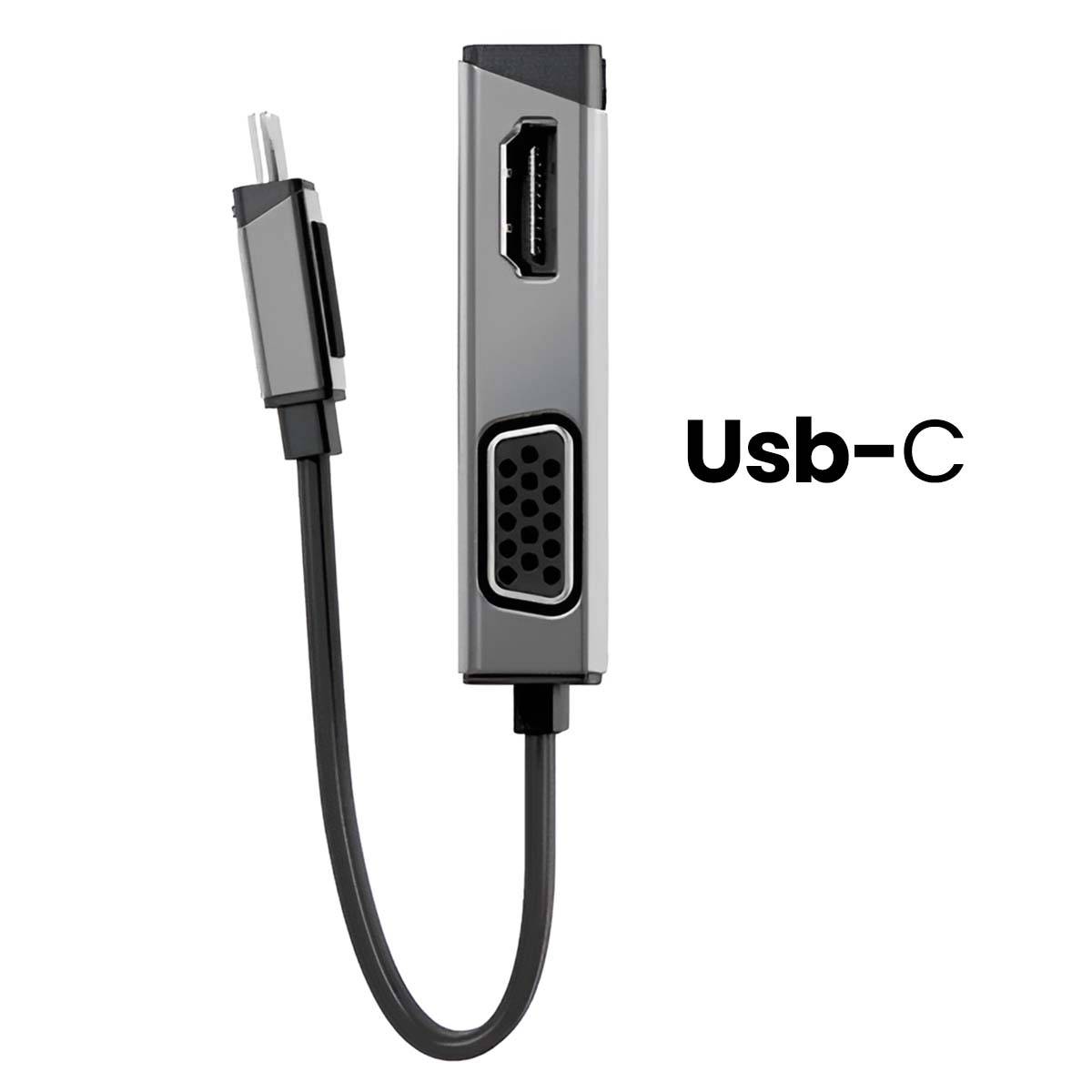 USB-C / HDMI-/VGA-Adapter 2-in-1 4K 60 Hz Grau