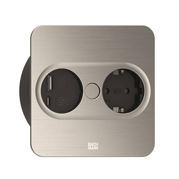 BACHMANN TWIST 2 1xCEE7/3 1xUSB A/C 22W 2,0m AEH Edelstahl-Optik eckig