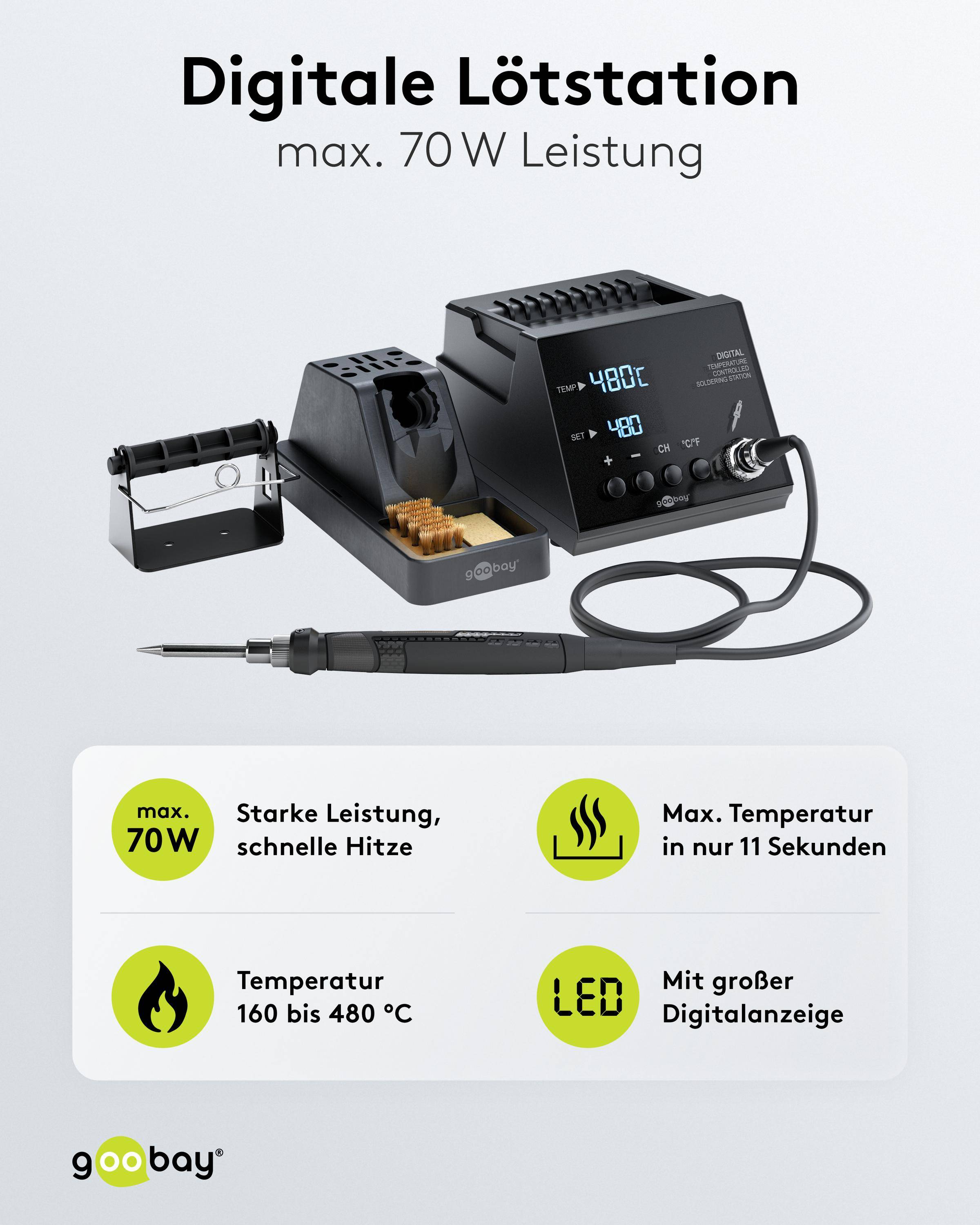 GOOBAY Digitale Lötstation, 78624, 70 W, 480 °C