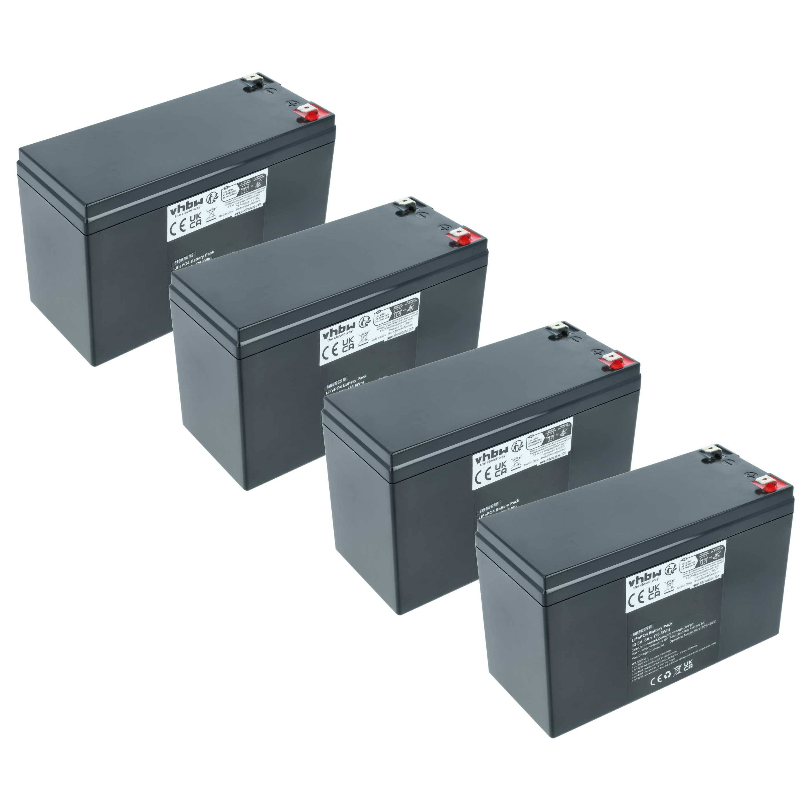 vhbw 4x Akku Bordbatterie für Wohnwagen, Boot, Camping, Wohnmobil (6 Ah, 12,8 V, LiFePO4), rechteckig