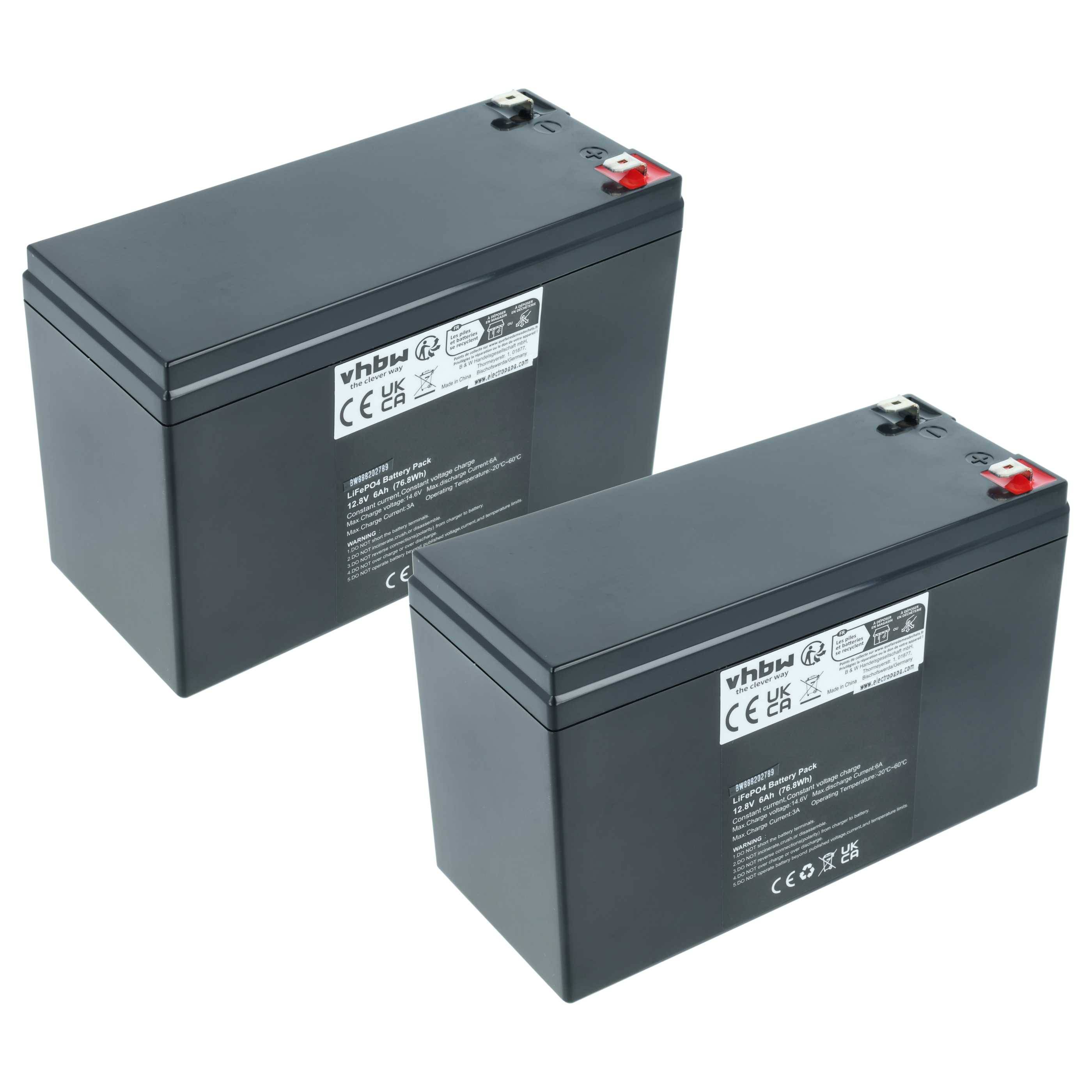 vhbw 2x Akku Bordbatterie für Wohnwagen, Boot, Camping, Wohnmobil (6 Ah, 12,8 V, LiFePO4), rechteckig