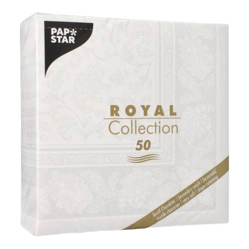 50 Servietten "ROYAL Collection" 1/4-Falz 40 cm x 40 cm weiss "Ornaments"
