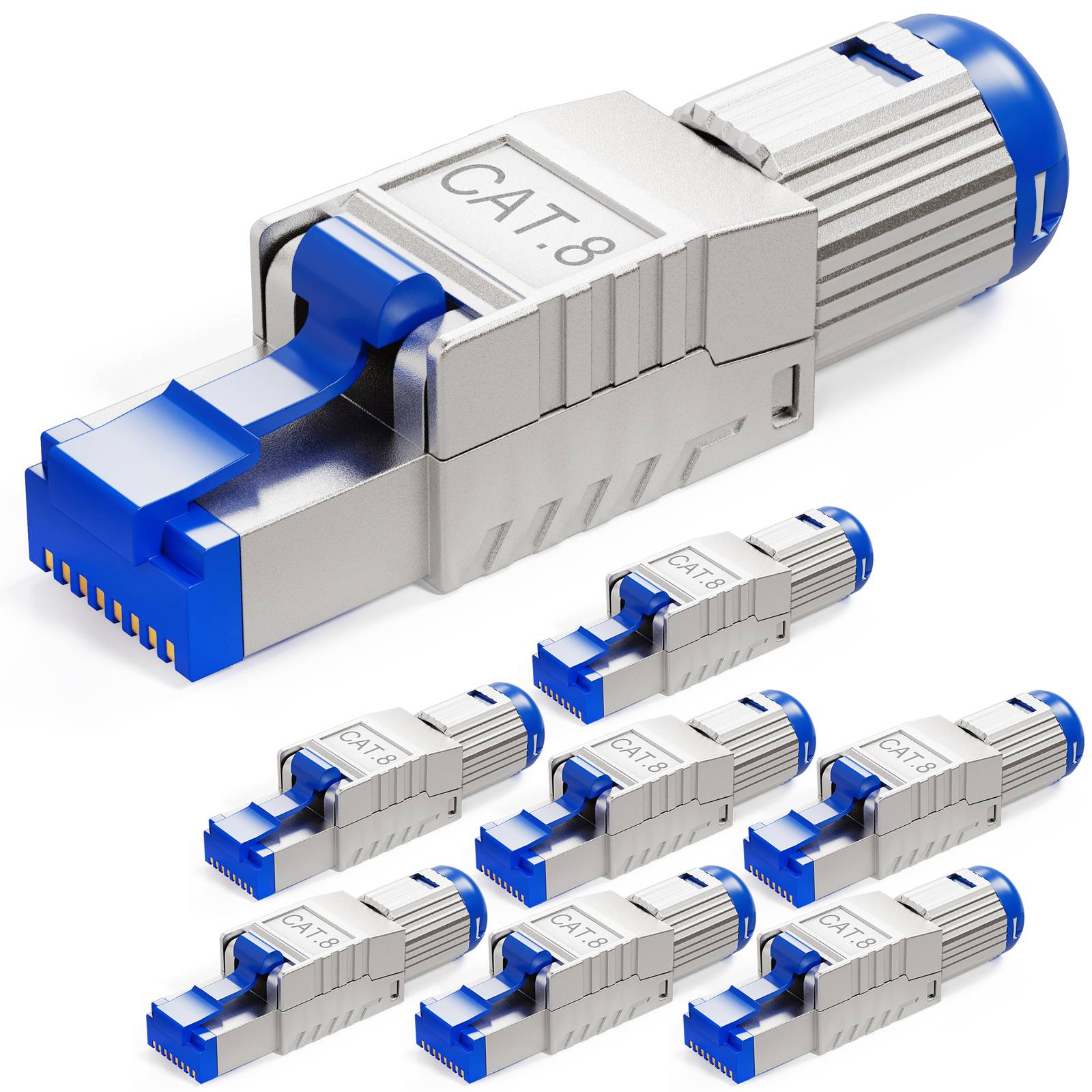hb-digital 8x RJ45 Netzwerkstecker CAT 8 LAN Stecker PoE vergoldete Kontakte