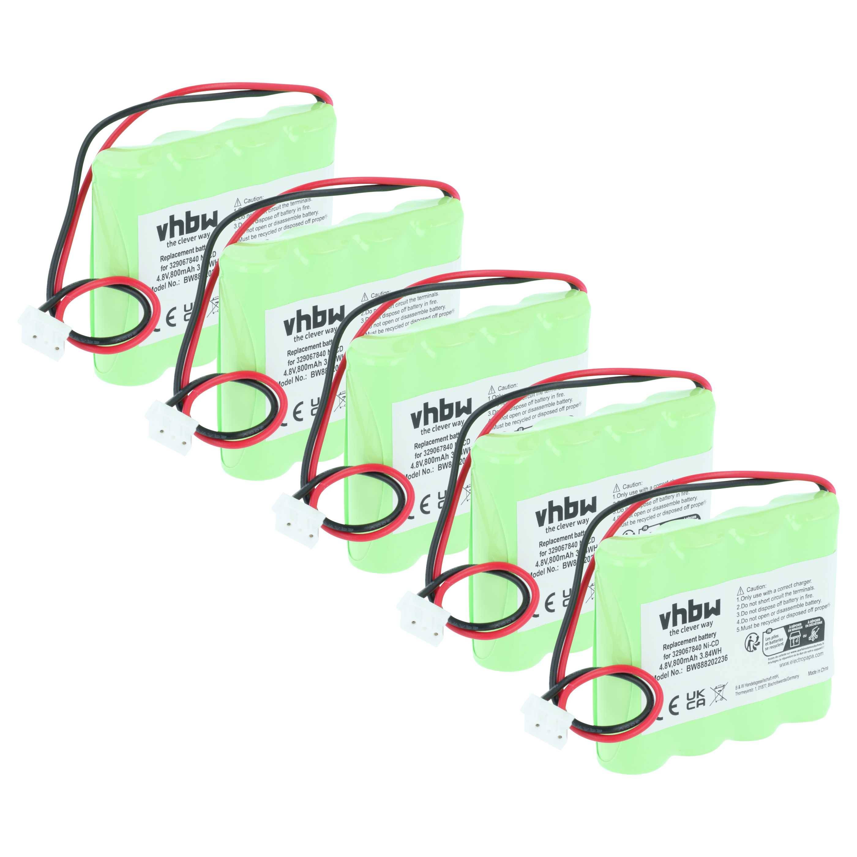 vhbw 5x Akku kompatibel mit Schneider OVA38352, OVA38355, OVA38360, OVA38362 Fluchtweg, Notfallbeleuchtung (800 mAh, 4,8