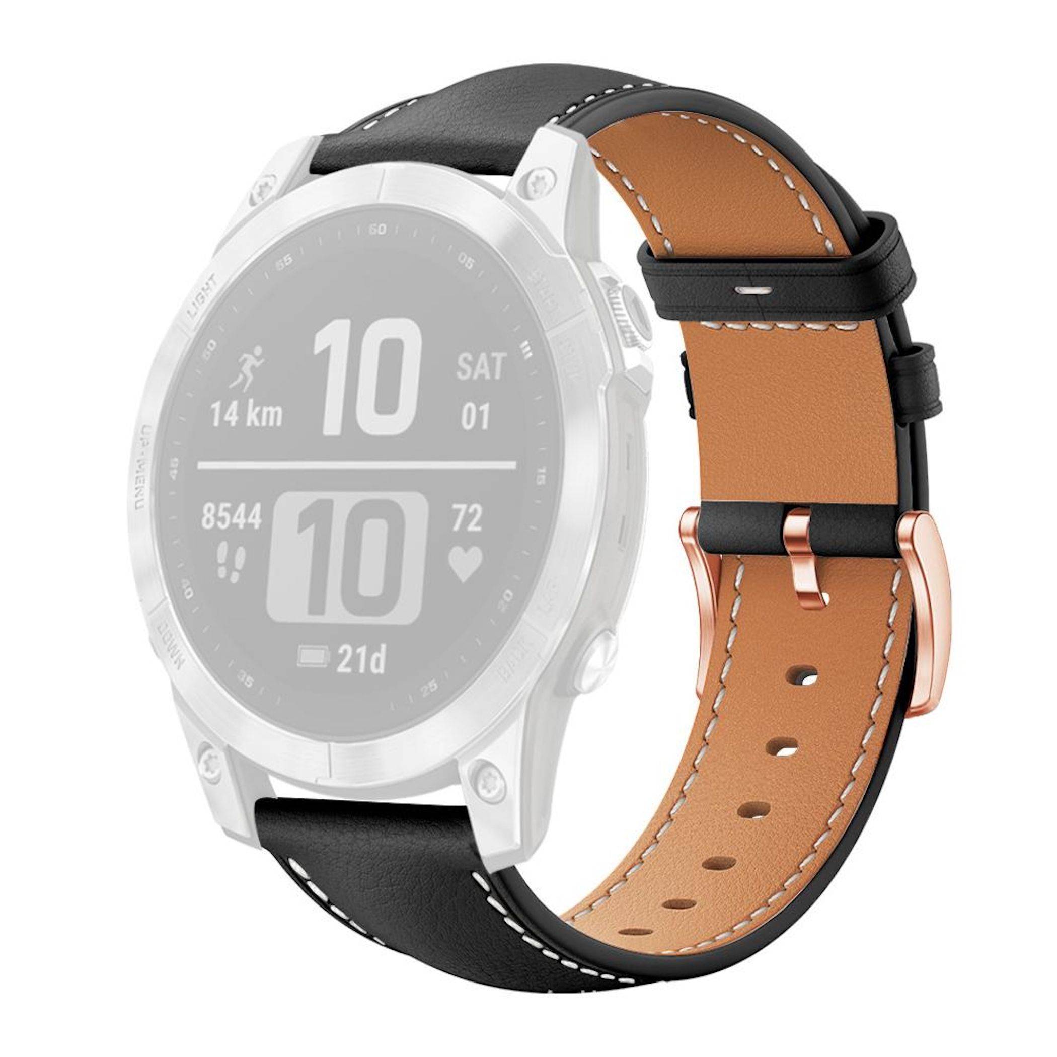 Kunstleder Armband für Garmin Fenix 8 / 7S / 6S / 5S 22mm Dornschließe Schwarz
