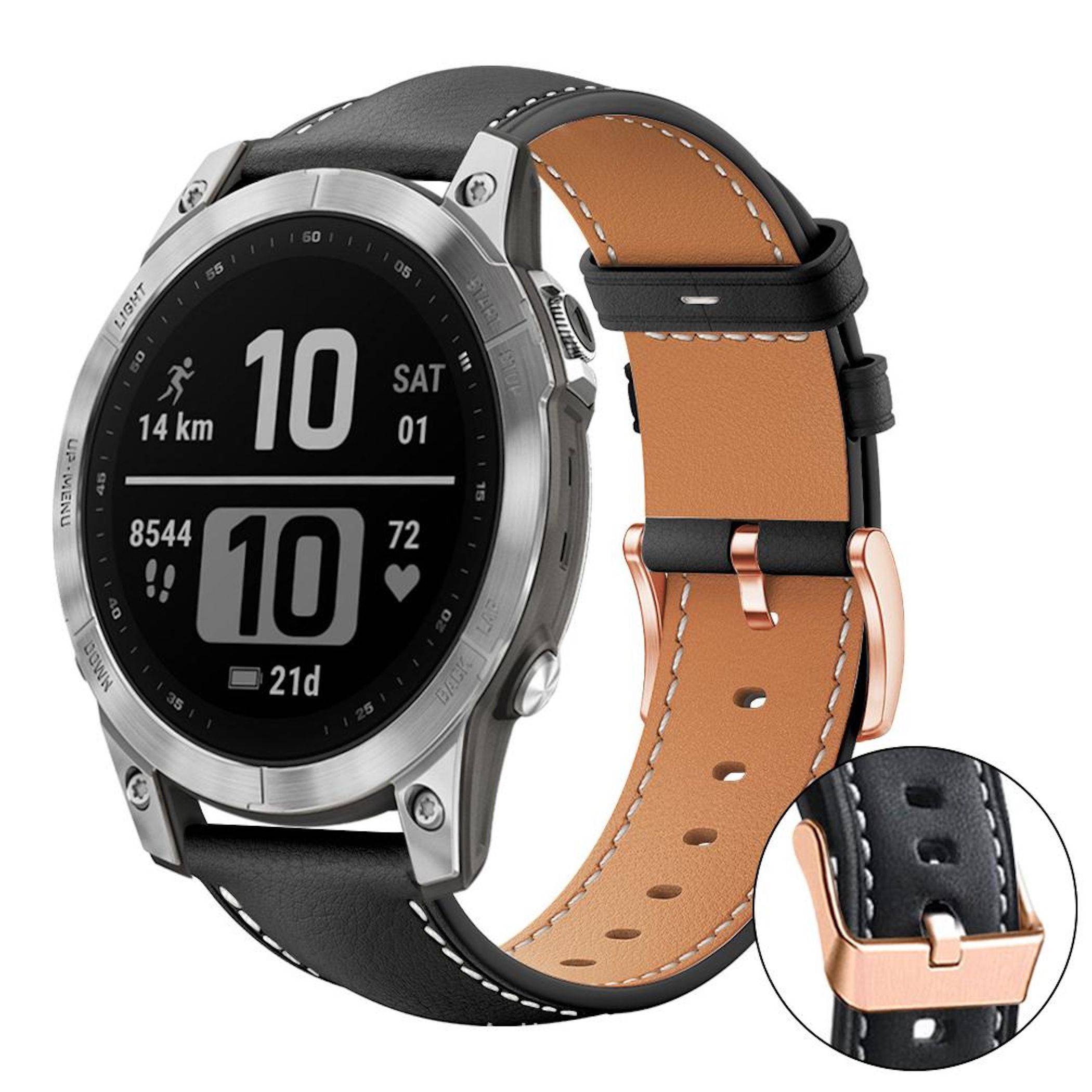 Kunstleder Armband für Garmin Fenix 8 / 7S / 6S / 5S 22mm Dornschließe Schwarz