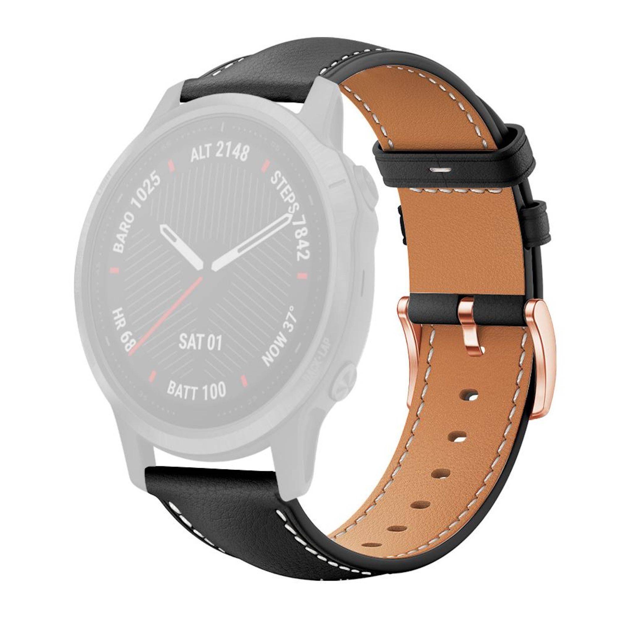 Kunstleder Armband für Garmin Fenix 8 / 7S / 6S / 5S 20mm Dornschließe Schwarz