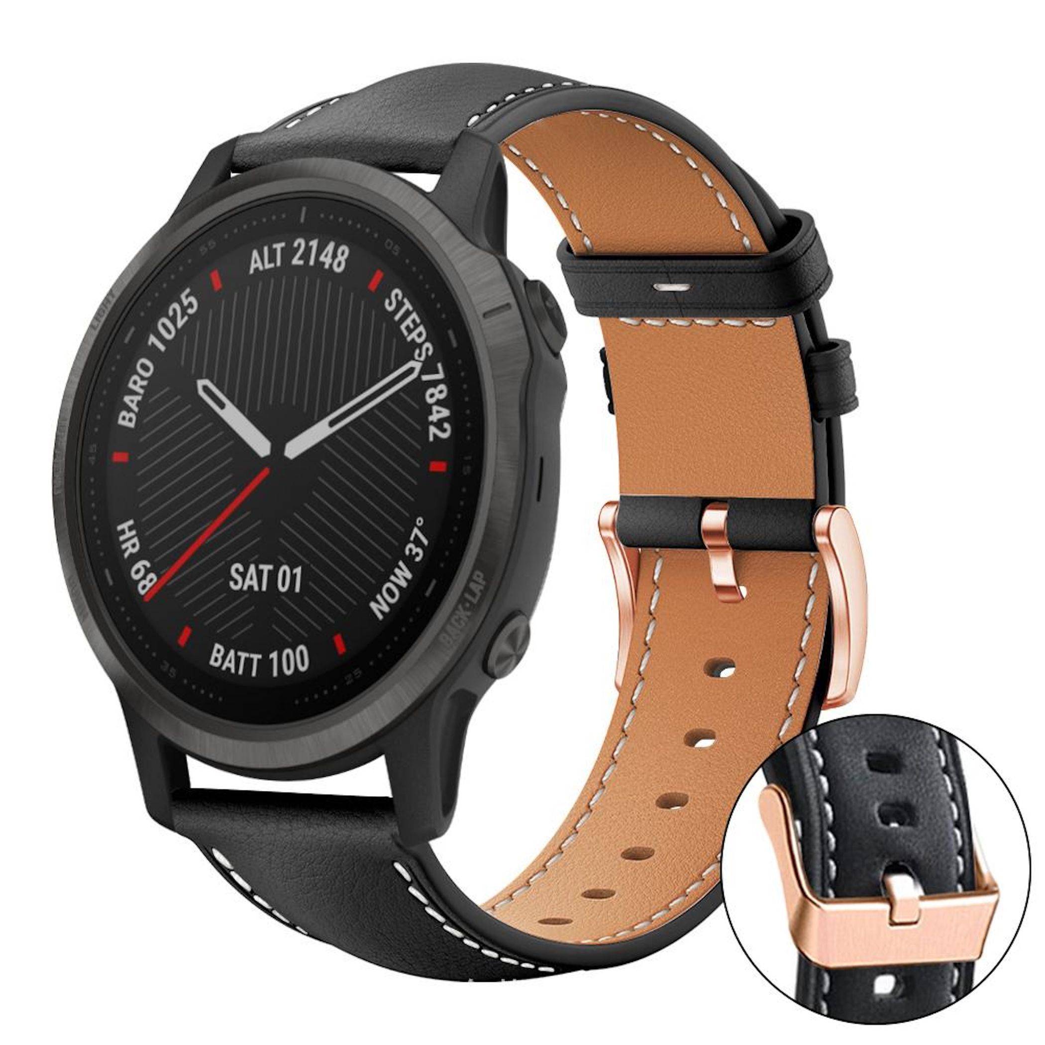 Kunstleder Armband für Garmin Fenix 8 / 7S / 6S / 5S 20mm Dornschließe Schwarz