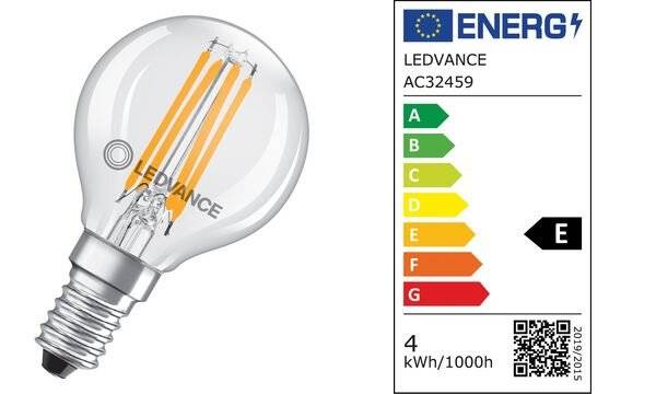 Ledvance Classic LED E14 Birne Fadenlampe Klar 4W 470lm - 827 Extra Warmweiß | Ersatz für 40W