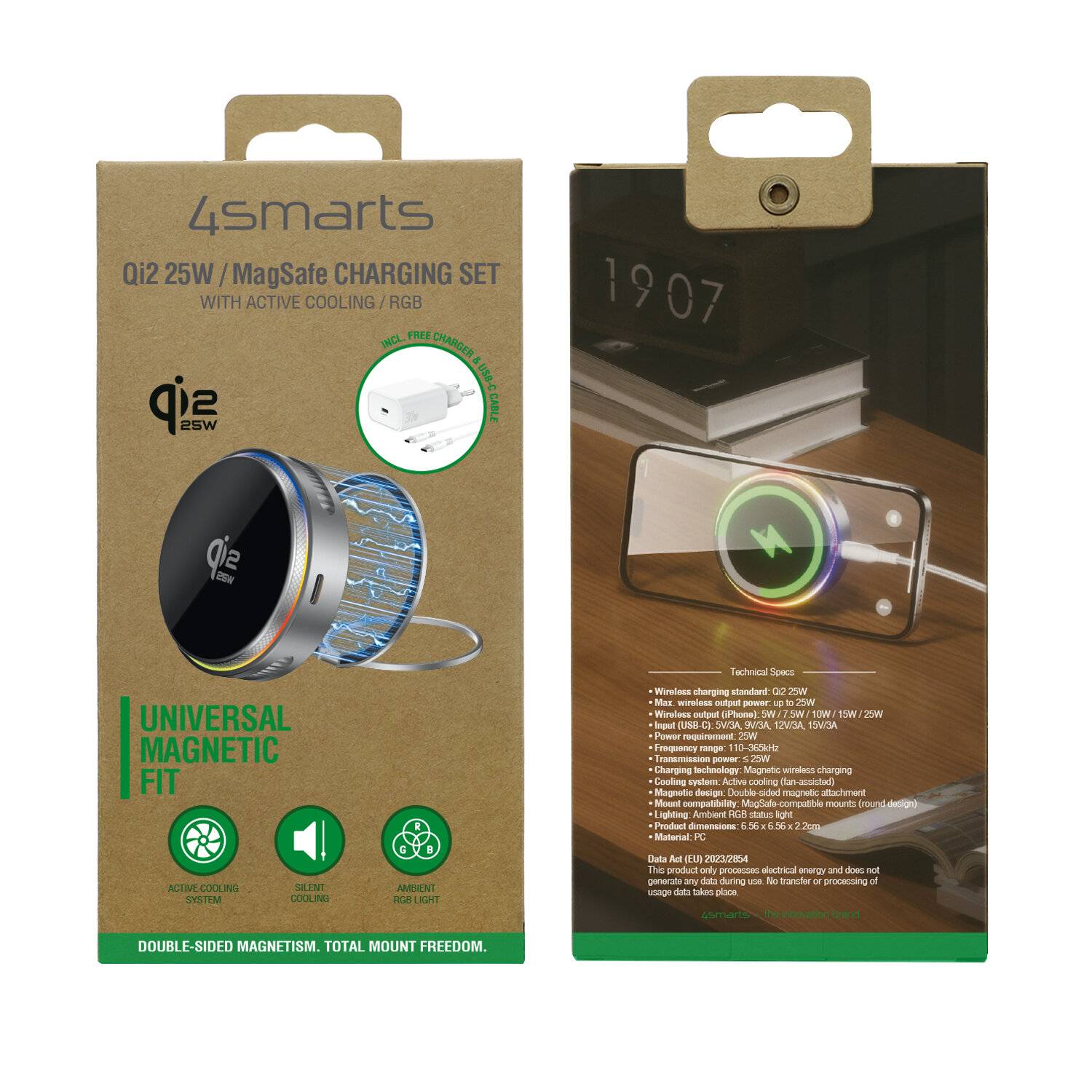 4smarts Qi2 25W / MagSafe Ladegerät-Set mit Kühlung, RGB, spacegrau