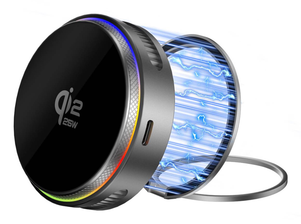 4smarts Qi2 25W / MagSafe Ladegerät-Set mit Kühlung, RGB, spacegrau