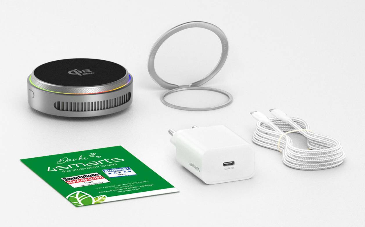 4smarts Qi2 25W / MagSafe Ladegerät-Set mit Kühlung, RGB -grau (541761)