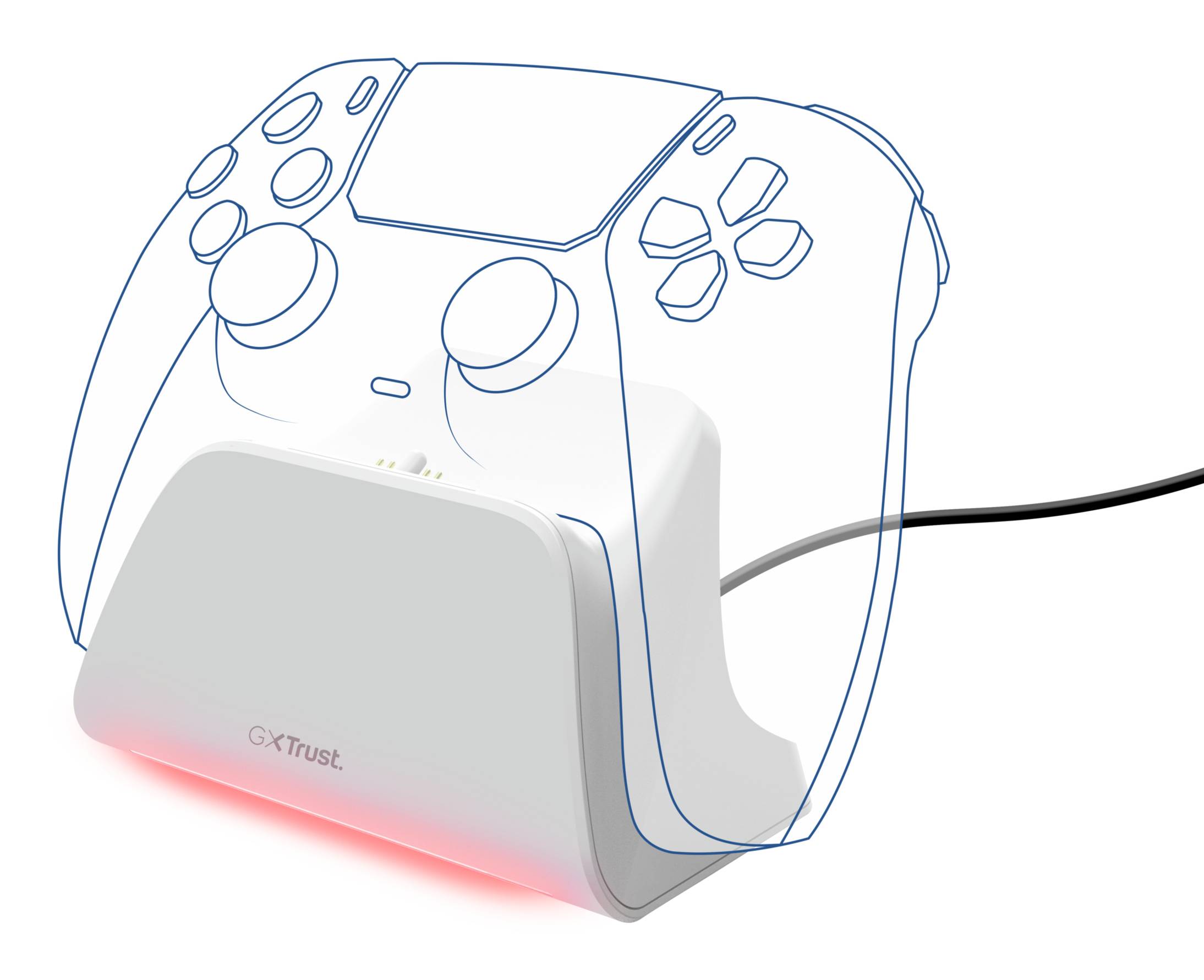 Trust GXT 255W, PlayStation 5, Ladestation, Weiß, ABS, 1 m, USB Typ-A auf USB Typ-C
