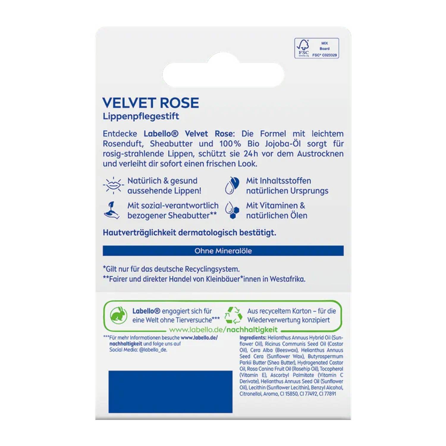 Labello Velvet Rose, Lippenbalsam, Pink, Frauen, Jeder Hauttyp, Sheabutter, Feuchtigkeitsspendend,