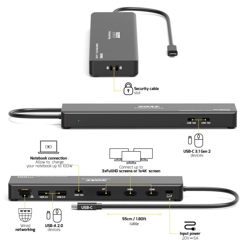 PORT Designs PORT Connect Mobile Dockingstation 1 X 4K USB-C 9 Geräte 100 W, USB Typ-C, DisplayPort,