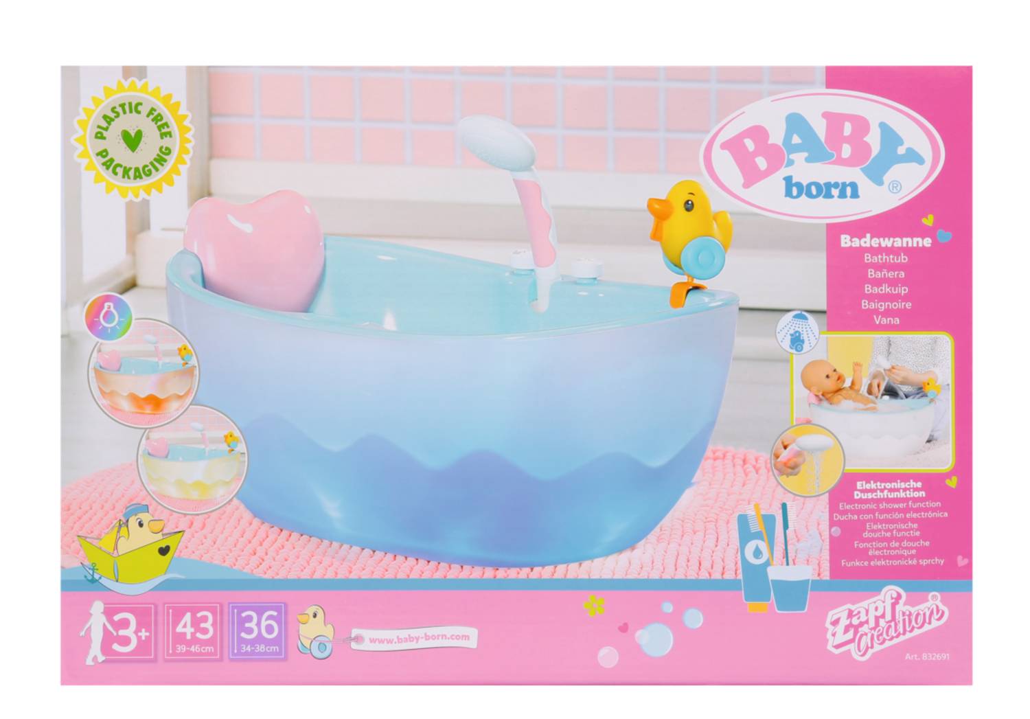 Zapf BABY born Bath Bathtub, Puppenbadewanne, 3 Jahr(e), Batterien erforderlich, 1,55 kg