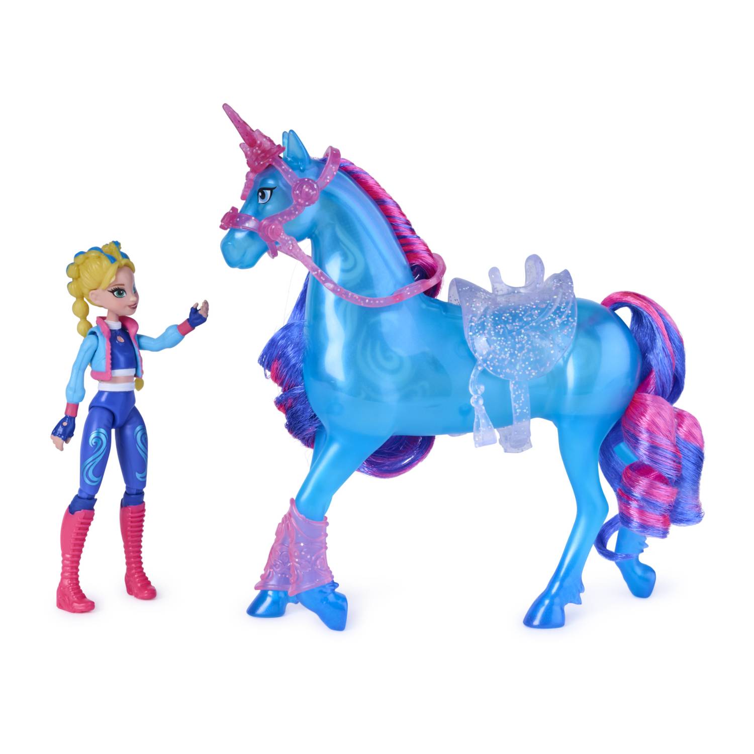 Spin Master Unicorn Academy - Train and Glow River mit Isabel Set, ca 12 cm Originalfiguren zur