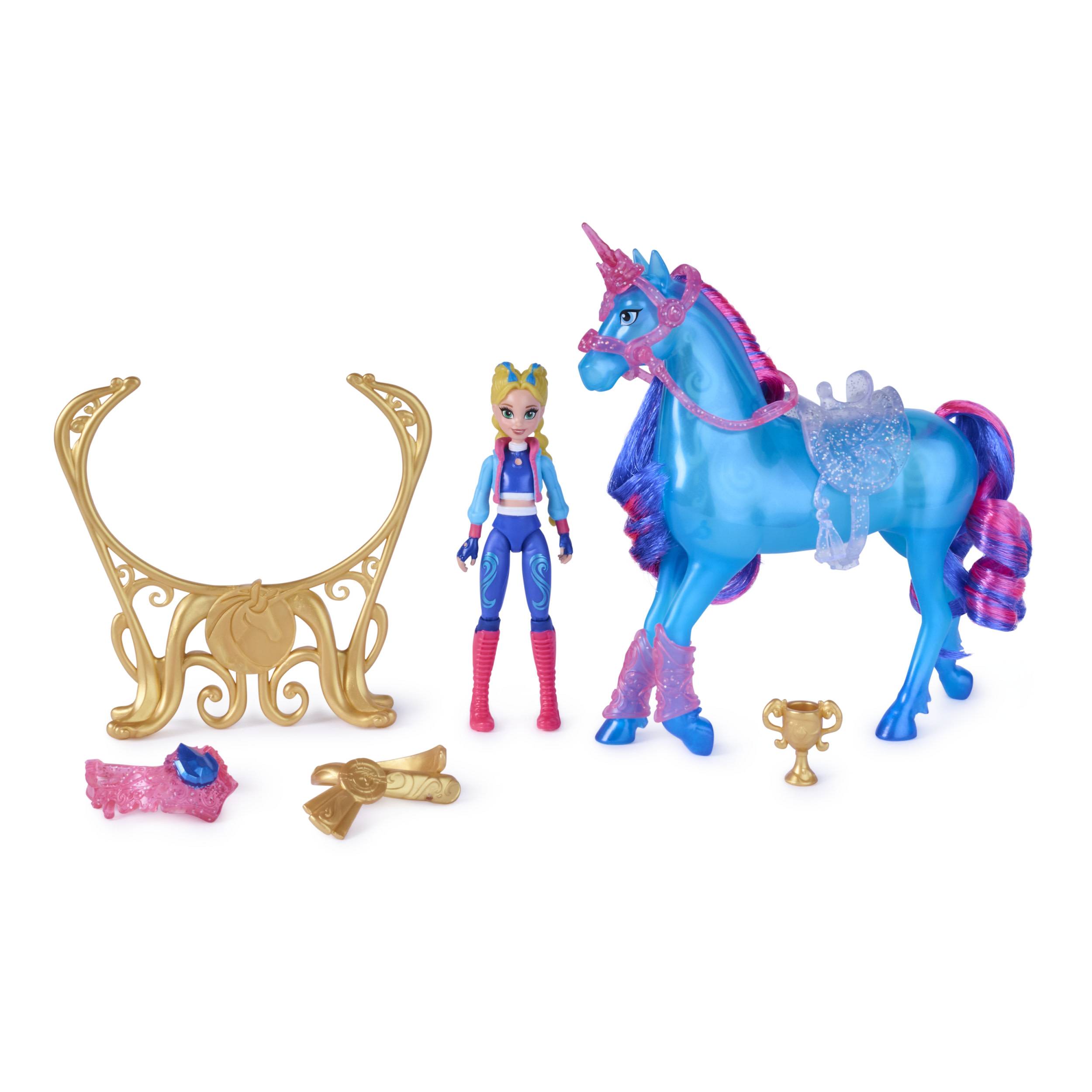 Spin Master Unicorn Academy - Train and Glow River mit Isabel Set, ca 12 cm Originalfiguren zur