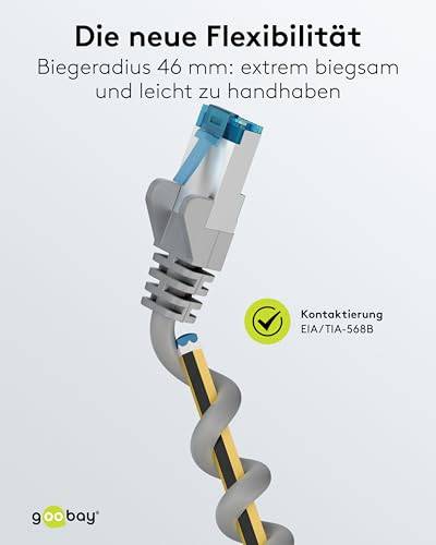Goobay 79318 CAT 6A ultraflexibles Netzwerkkabel / Patchkabel, Ethernet bis 10 Gbit/s, LAN Kabel S/FTP, 2 m, Grau