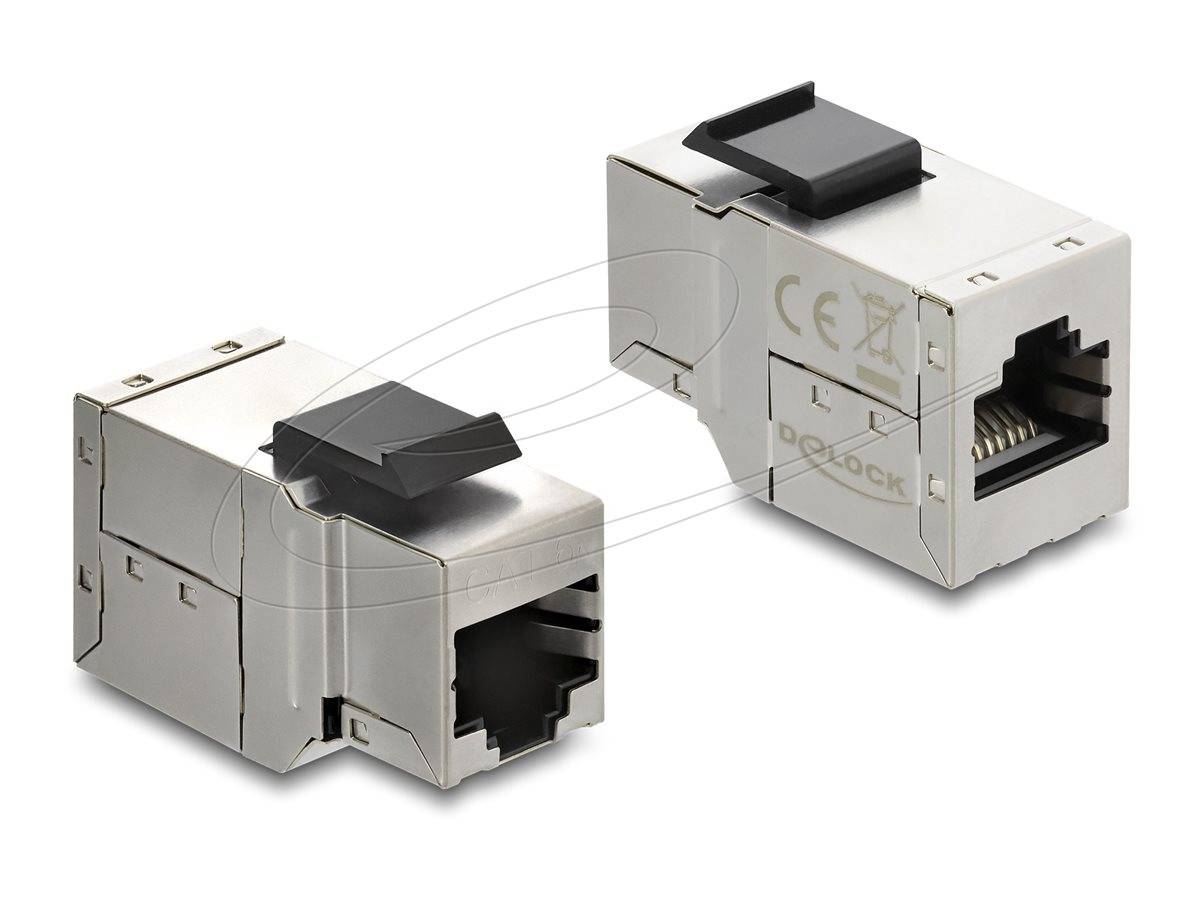 Delock Keystone Modul Kupplung RJ45 Buchse zu RJ45 Buchse Cat.6A mit schwarzer Kunststoff Latch, geschirmt (90835)