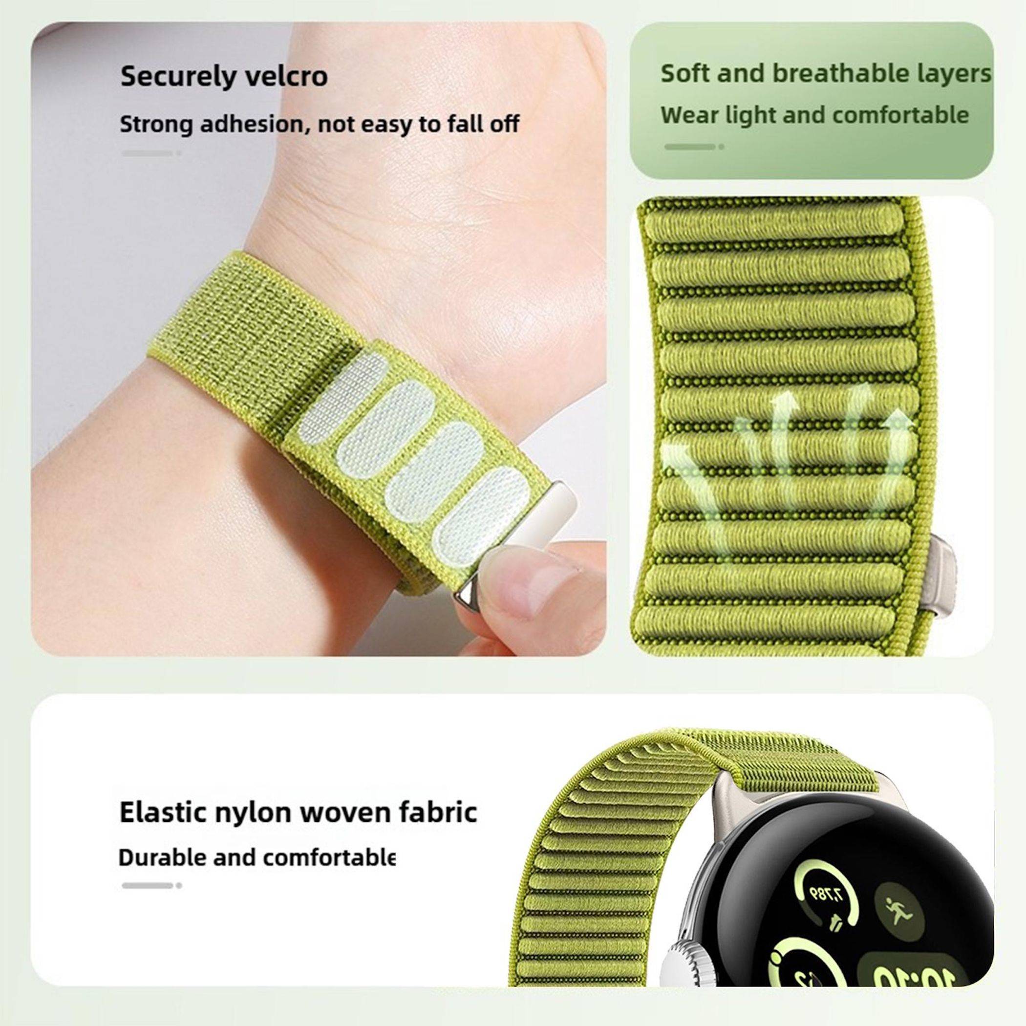 Nylon Armband für Google Pixel Watch 4 / 3 45mm mit Klettverschluss Dunkelgrün