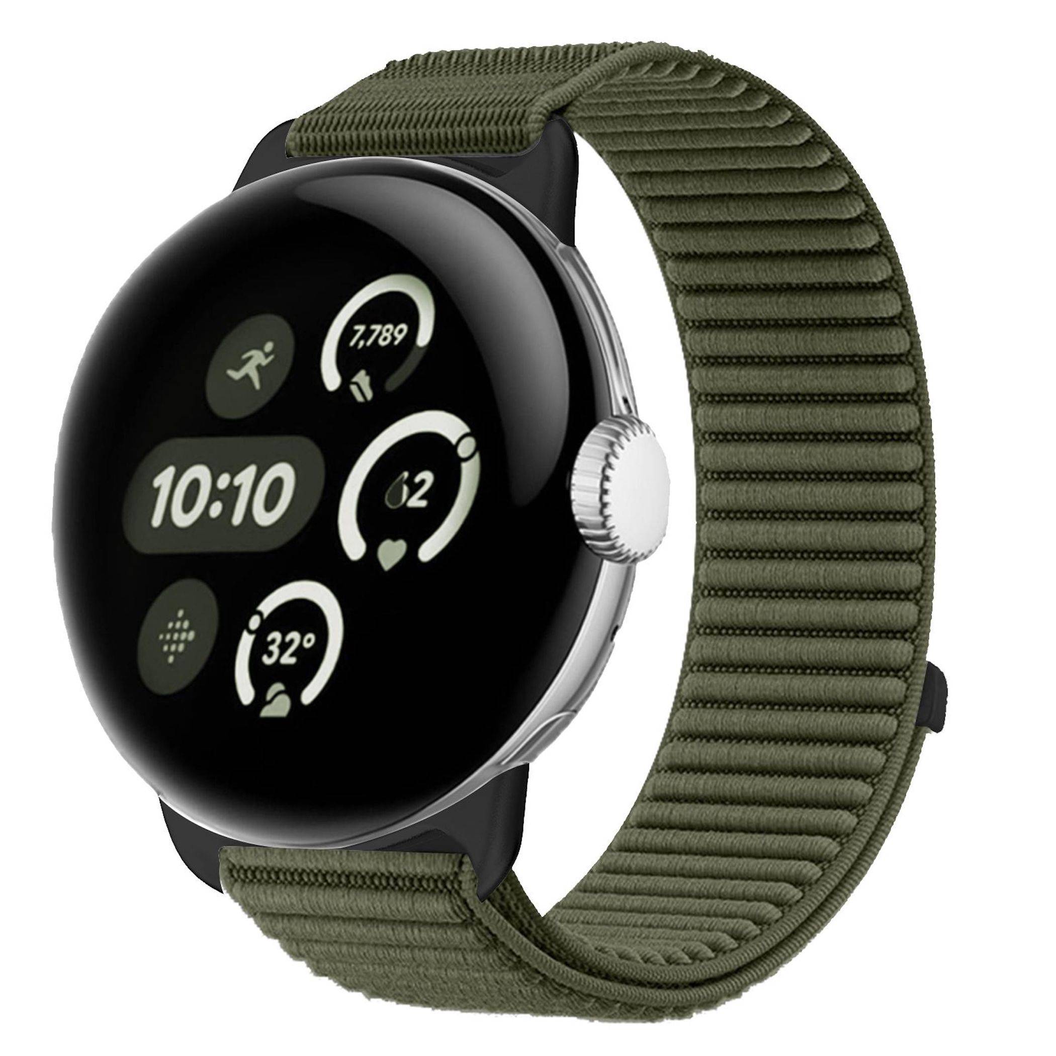 Nylon Armband für Google Pixel Watch 4 / 3 45mm mit Klettverschluss Dunkelgrün