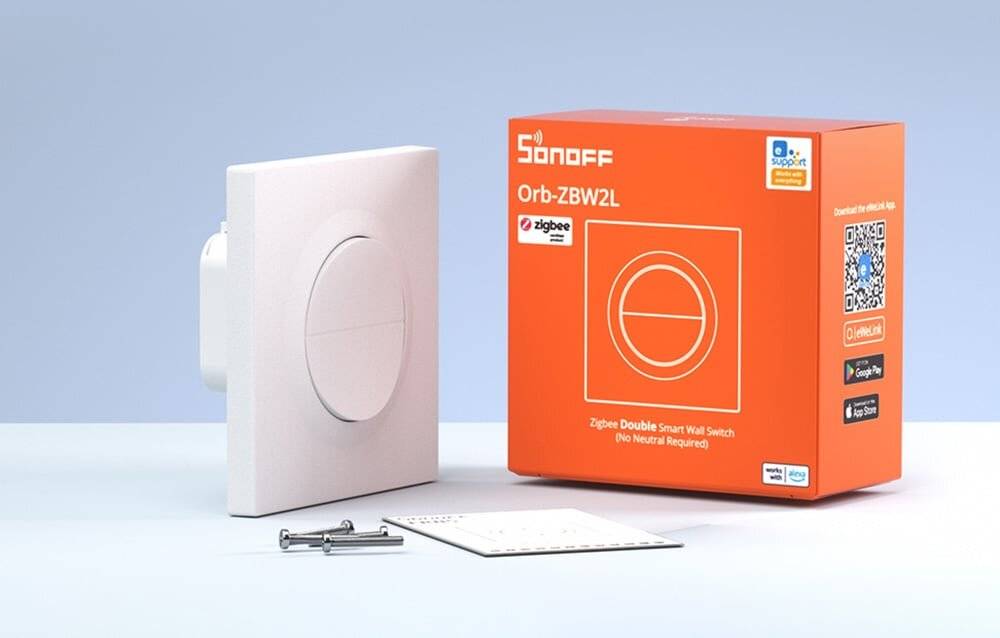 Sonoff - MINI-ZB2GSL-E - SONOFF MINI-ZB2GS-E ZigBee Zweikanal-Wandschalter ohne Neutralleiter.
