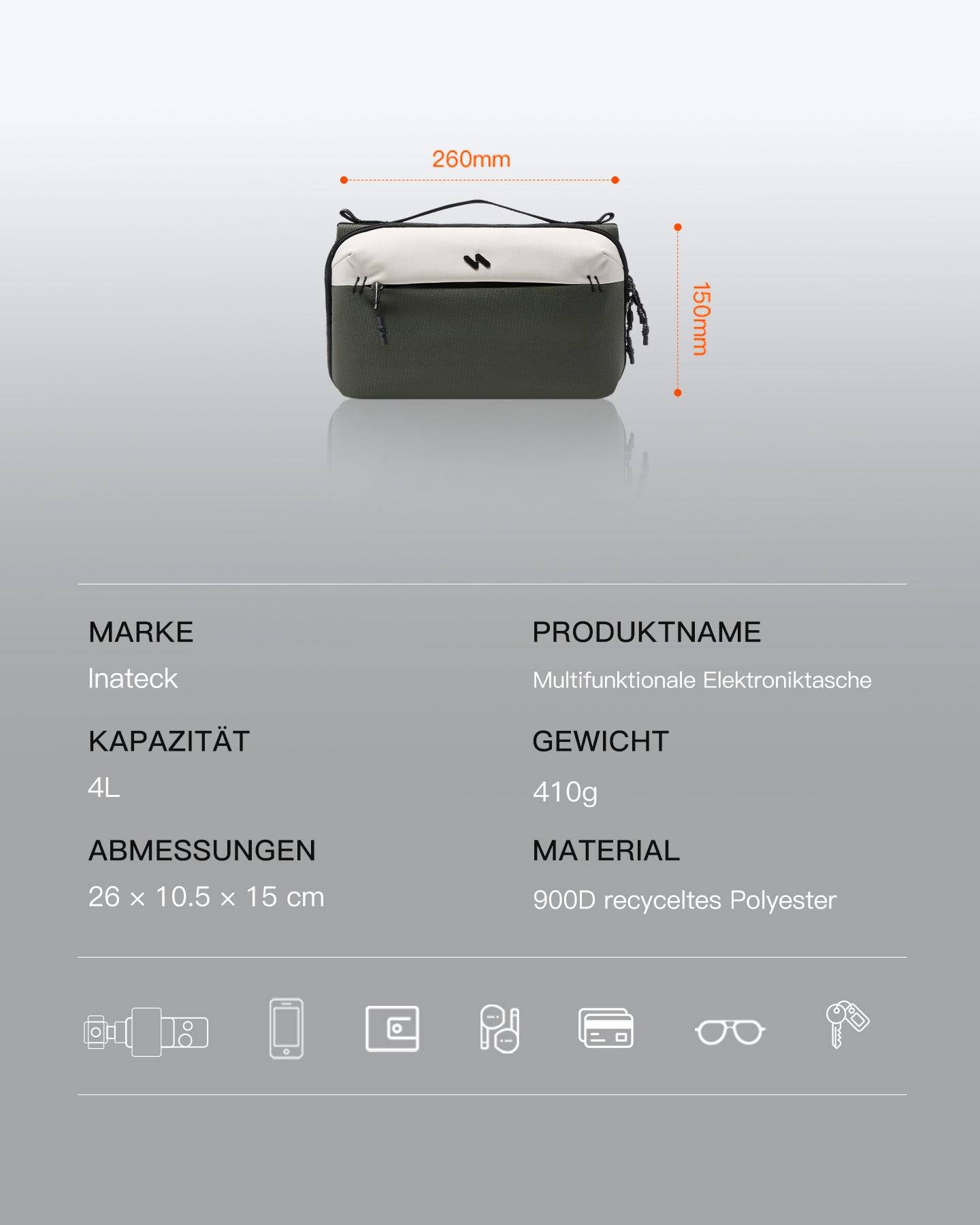Inateck Multifunktionale Kabeltasche Olive[ABM34_OLIVE]